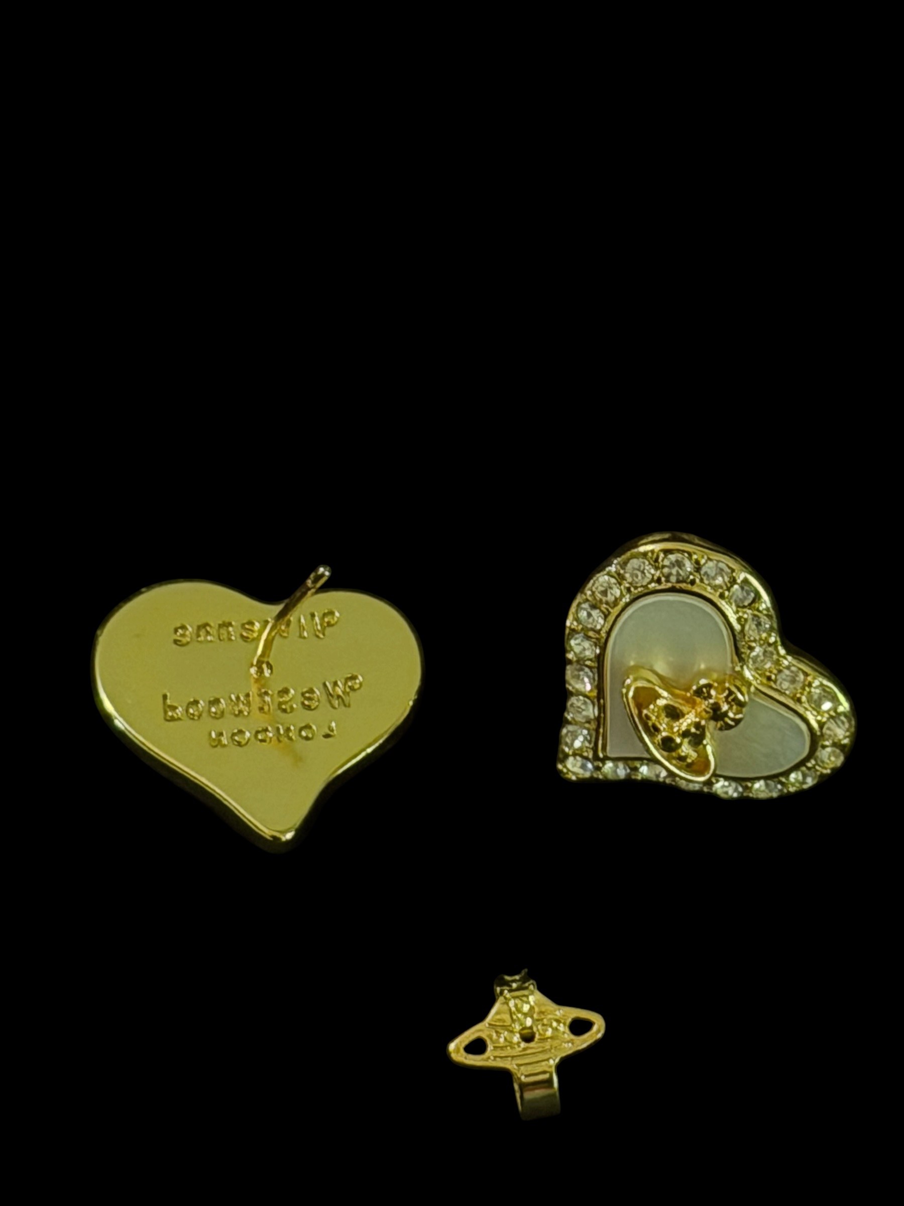 Vivienne Westwood Heart Orb Earrings Gold Crystal Mother of Pearl Y2K 5