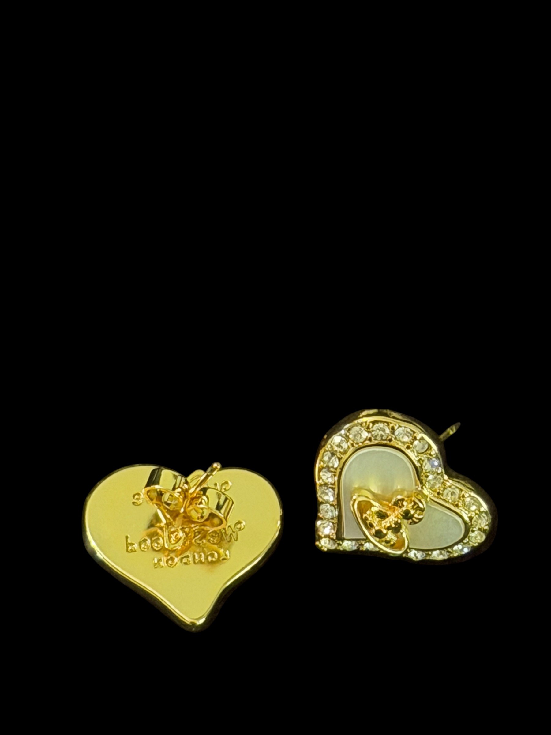 Vivienne Westwood Heart Orb Earrings Gold Crystal Mother of Pearl Y2K 7