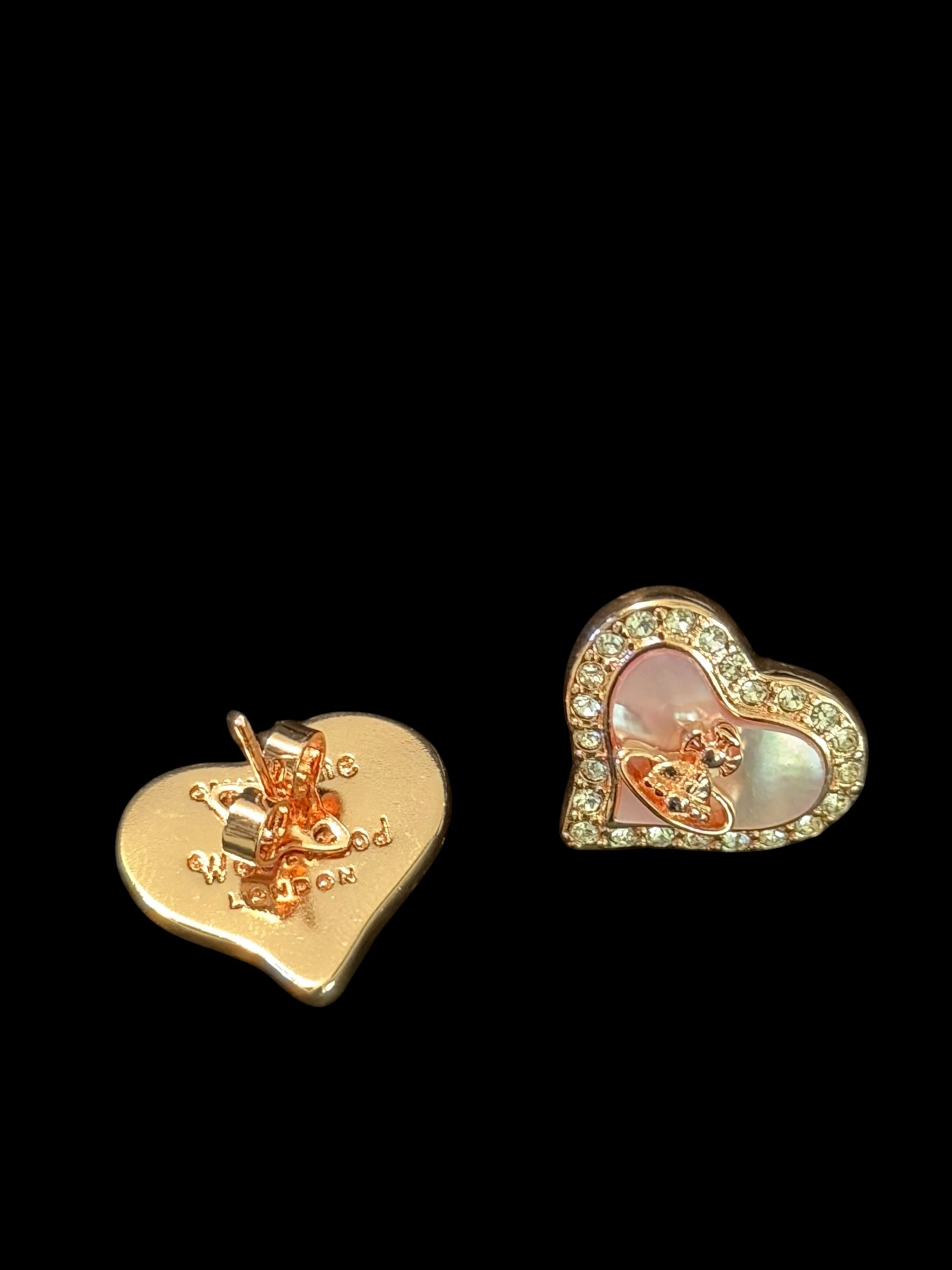 Pendientes de orba de corazón rosa de Vivienne Westwood Oro rosa Cristal Y2K 2