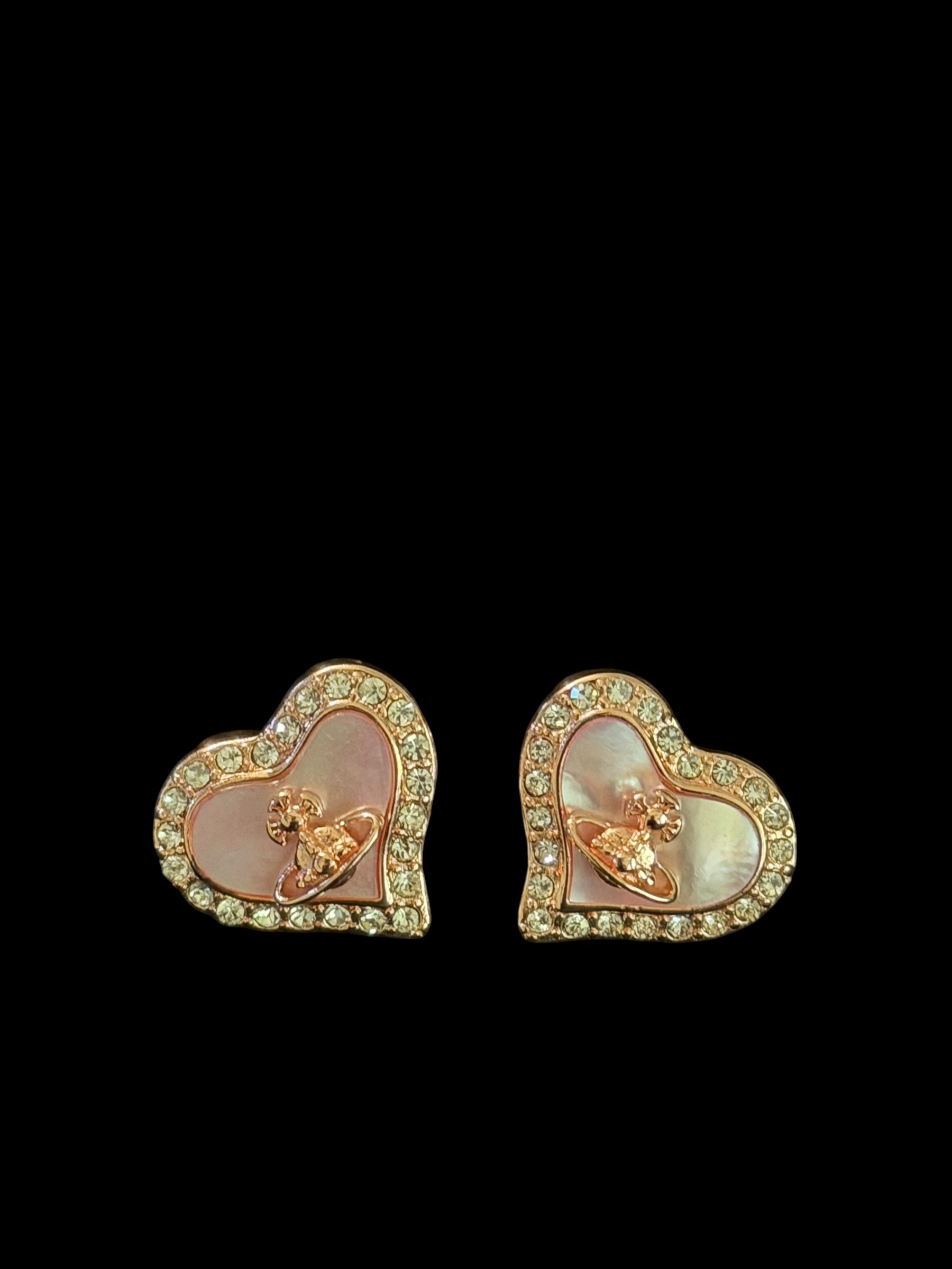 Pendientes de orba de corazón rosa de Vivienne Westwood Oro rosa Cristal Y2K