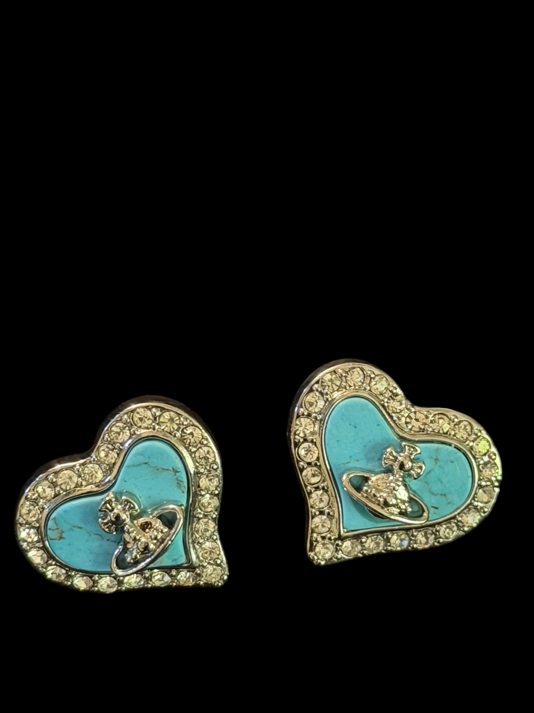 Vivienne Westwood Pendientes de orbe de corazón turquesa Oro de cristal Y2K 5