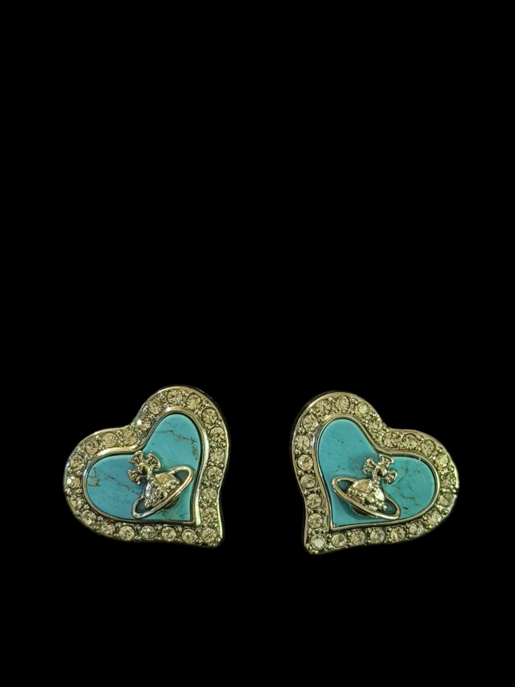 Vivienne Westwood Pendientes de orbe de corazón turquesa Oro de cristal Y2K 4