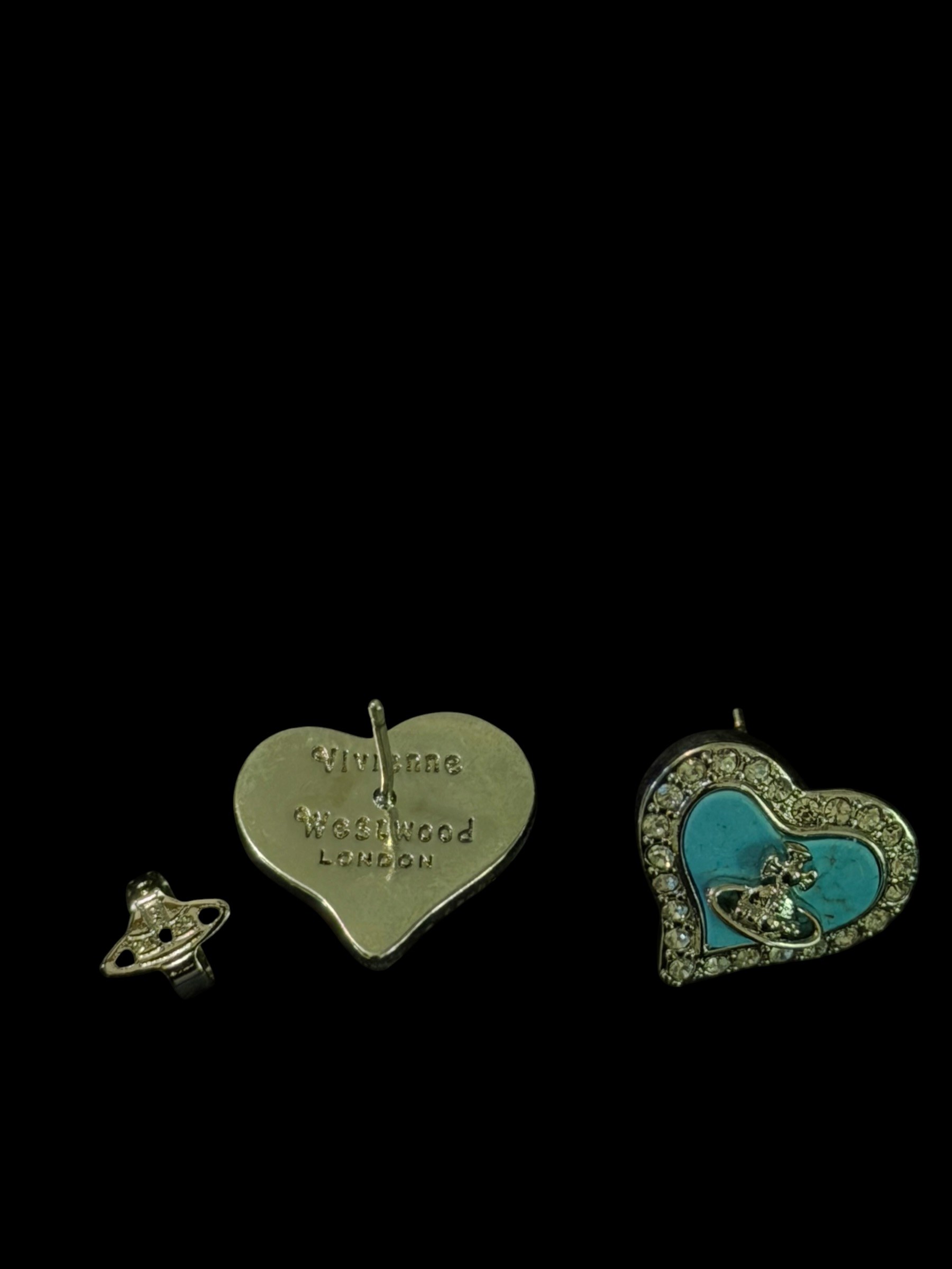 Vivienne Westwood Pendientes de orbe de corazón turquesa Oro de cristal Y2K 3