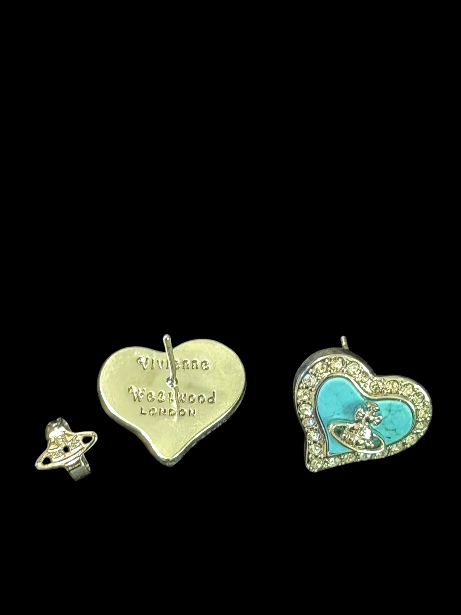 Vivienne Westwood Pendientes de orbe de corazón turquesa Oro de cristal Y2K 2