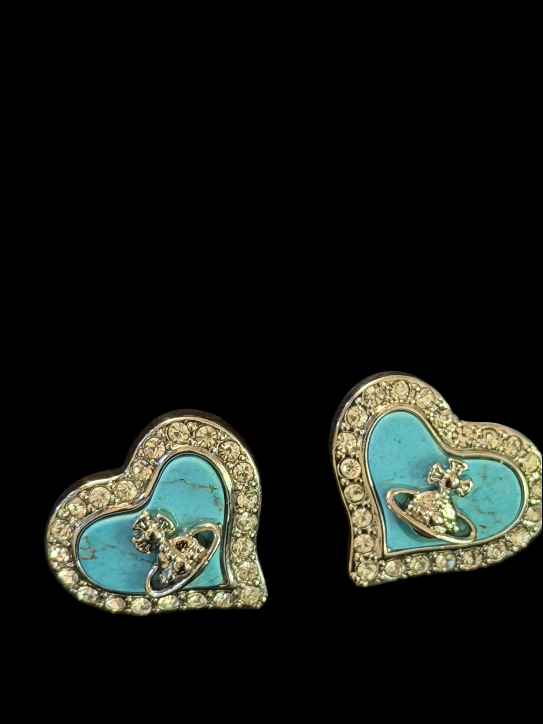 Vivienne Westwood Pendientes de orbe de corazón turquesa Oro de cristal Y2K