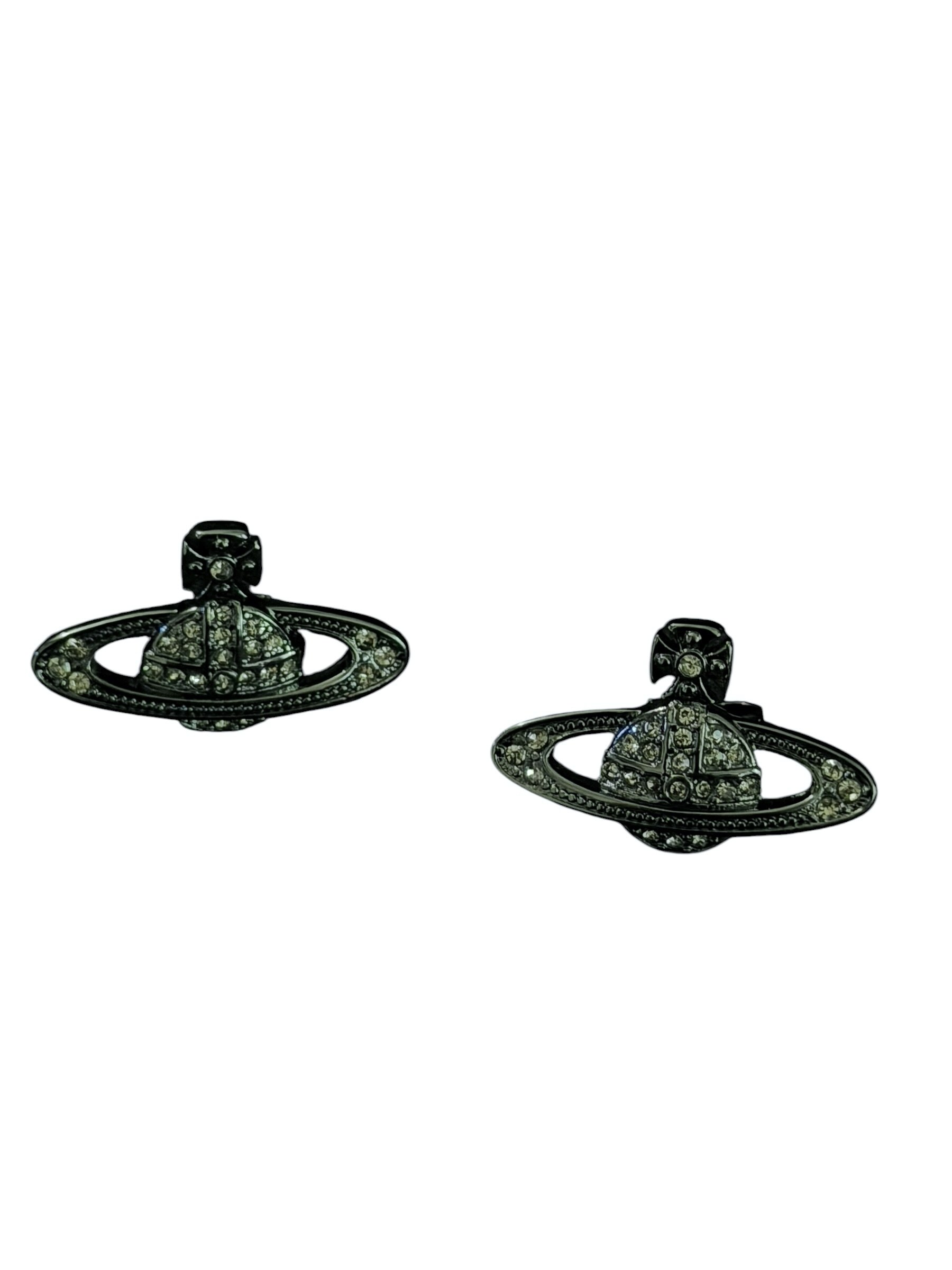 Vivienne Westwood Black Orb Pendientes Cristal Gunmetal Y2K 5