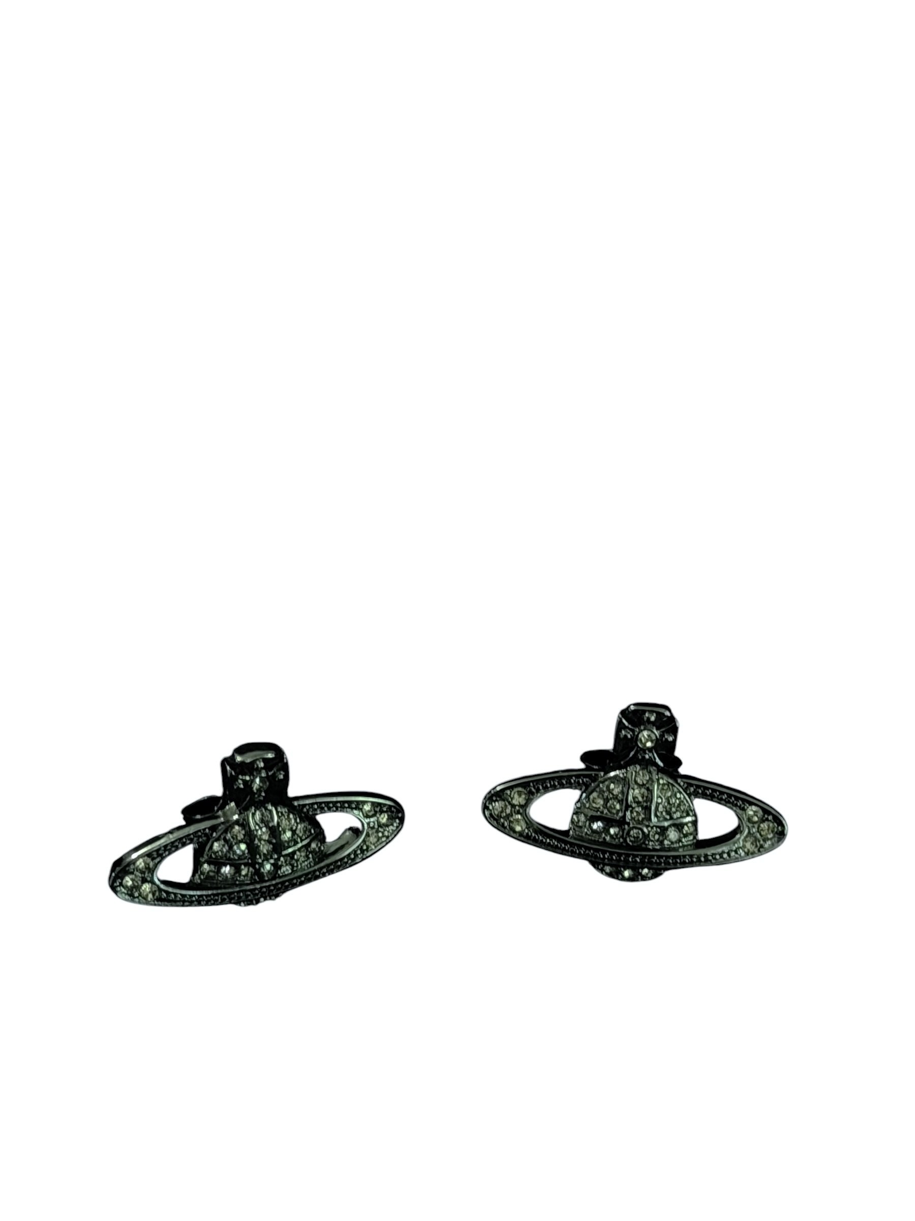 Vivienne Westwood Black Orb Pendientes Cristal Gunmetal Y2K 4