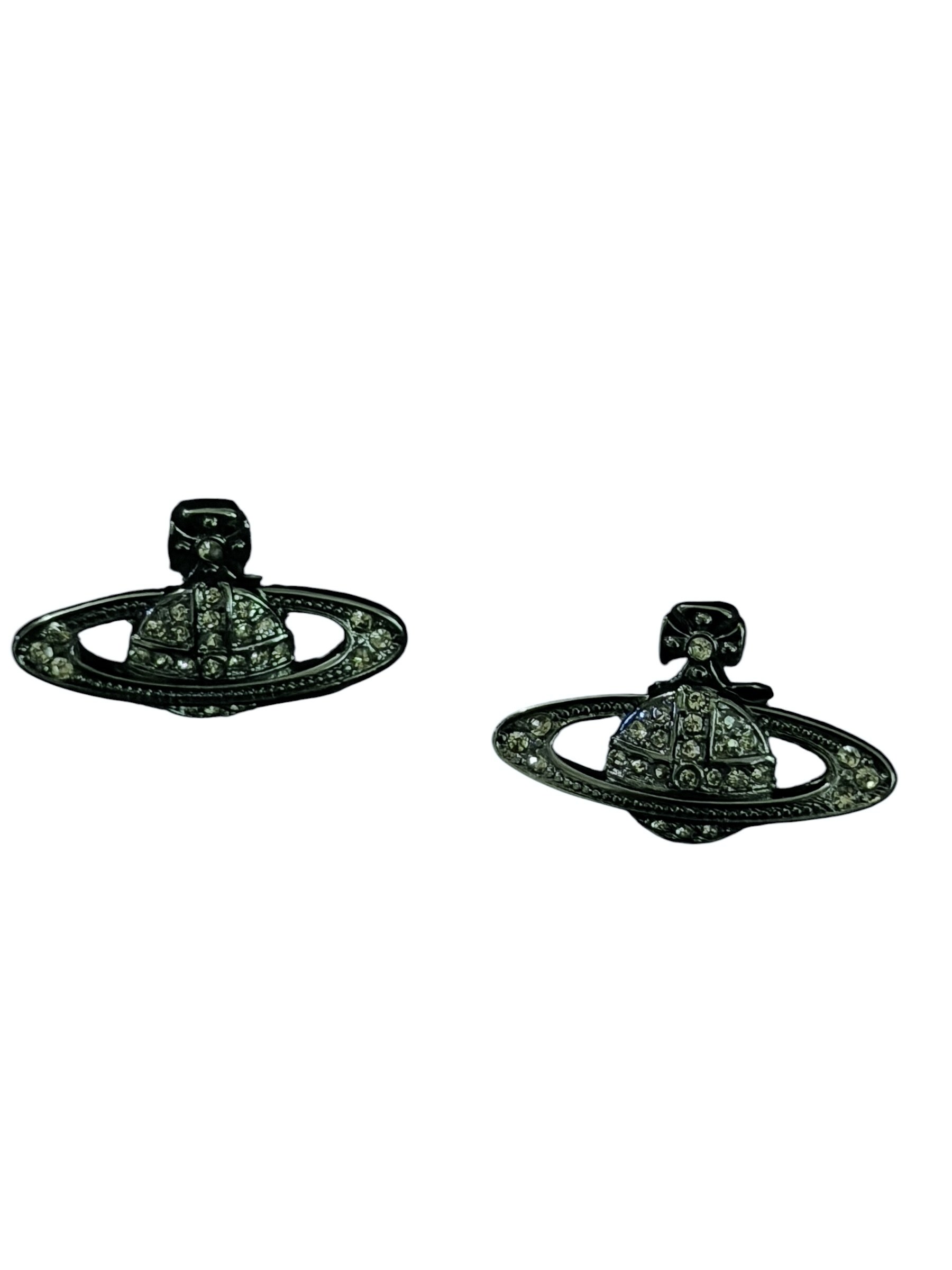 Vivienne Westwood Black Orb Pendientes Cristal Gunmetal Y2K