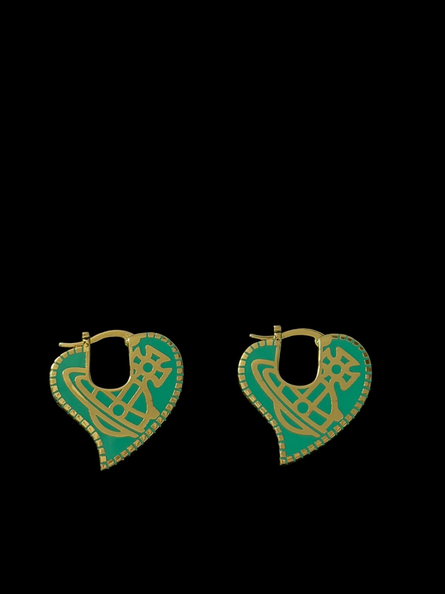 Pendientes de aro de corazón verde de Vivienne Westwood Orbe Oro Y2K 2