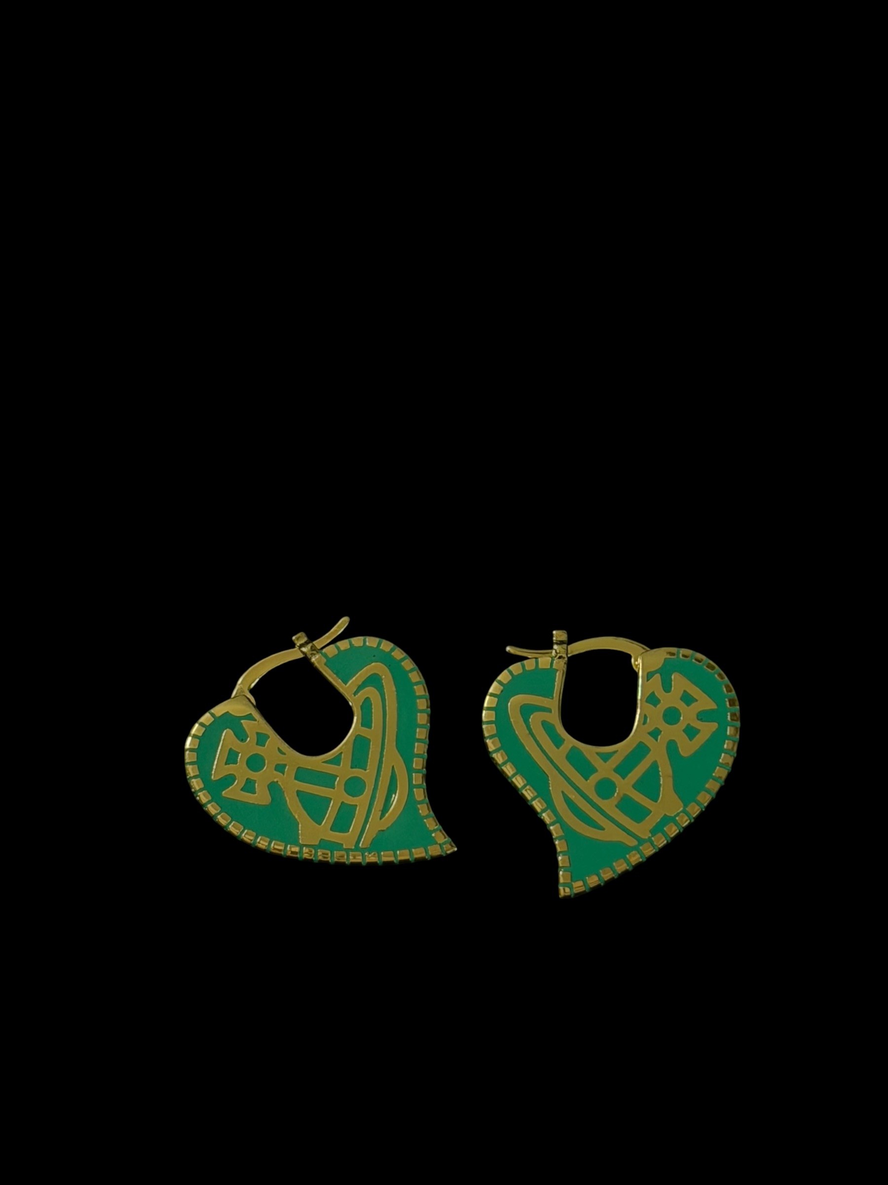 Pendientes de aro de corazón verde de Vivienne Westwood Orbe Oro Y2K 3