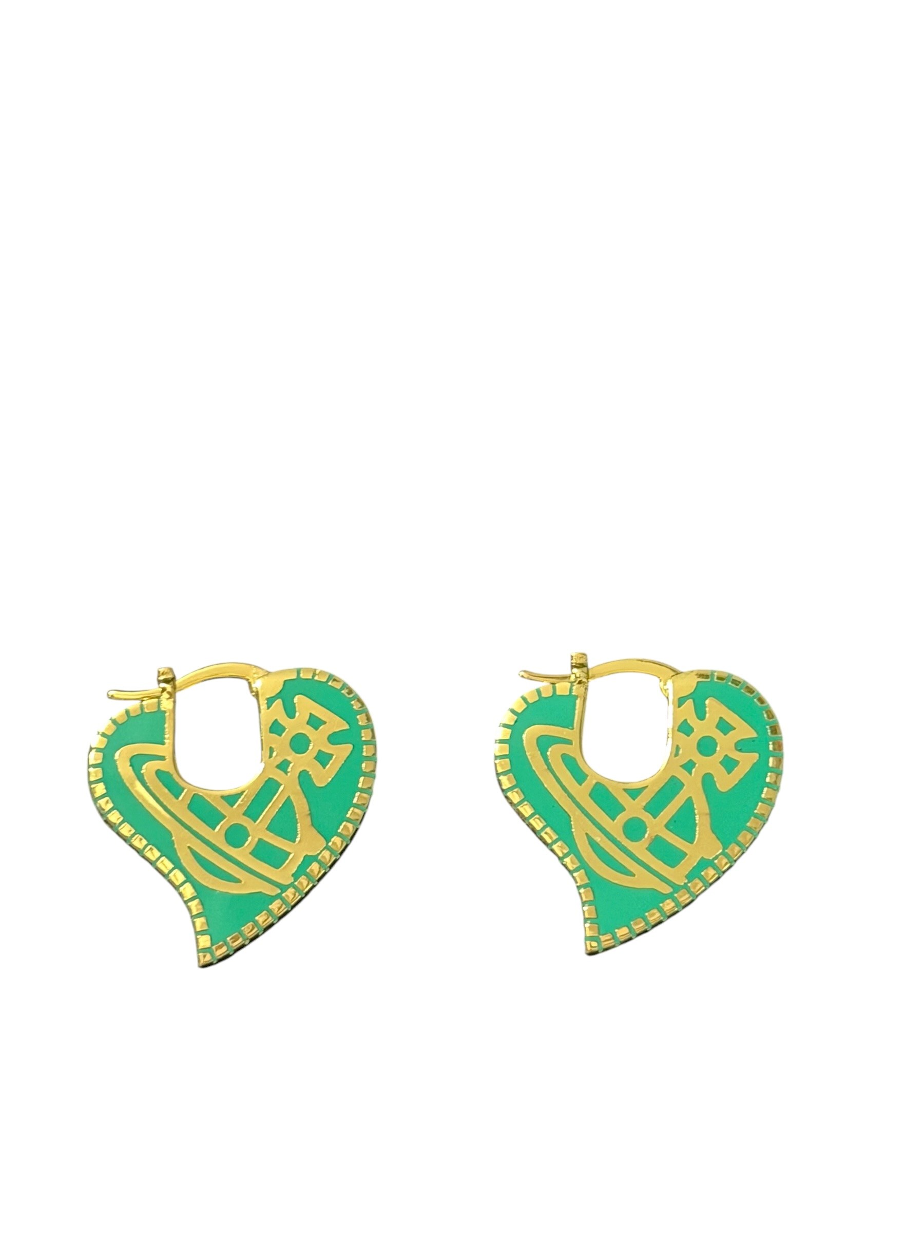 Pendientes de aro de corazón verde de Vivienne Westwood Orbe Oro Y2K 4