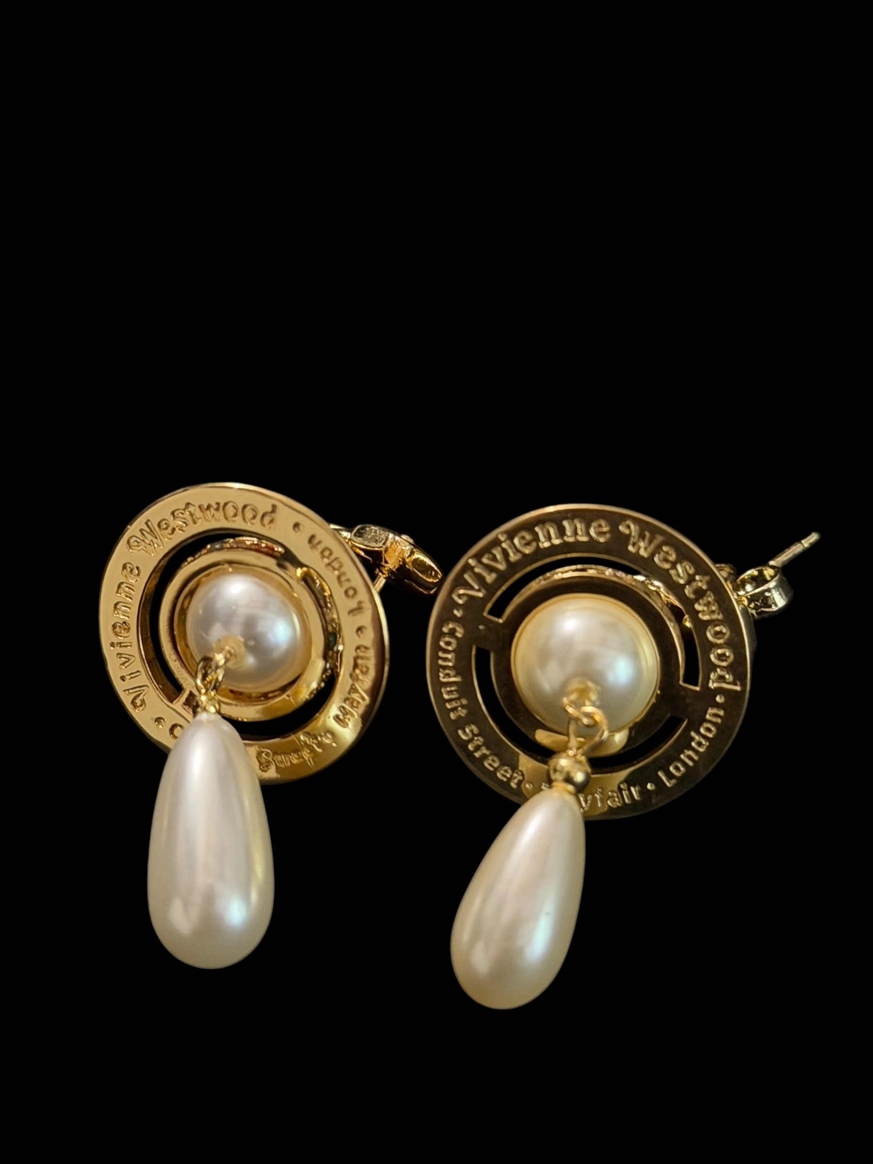 Vivienne Westwood Pearl Orb Drop Earrings Gold Crystal Luxury 4