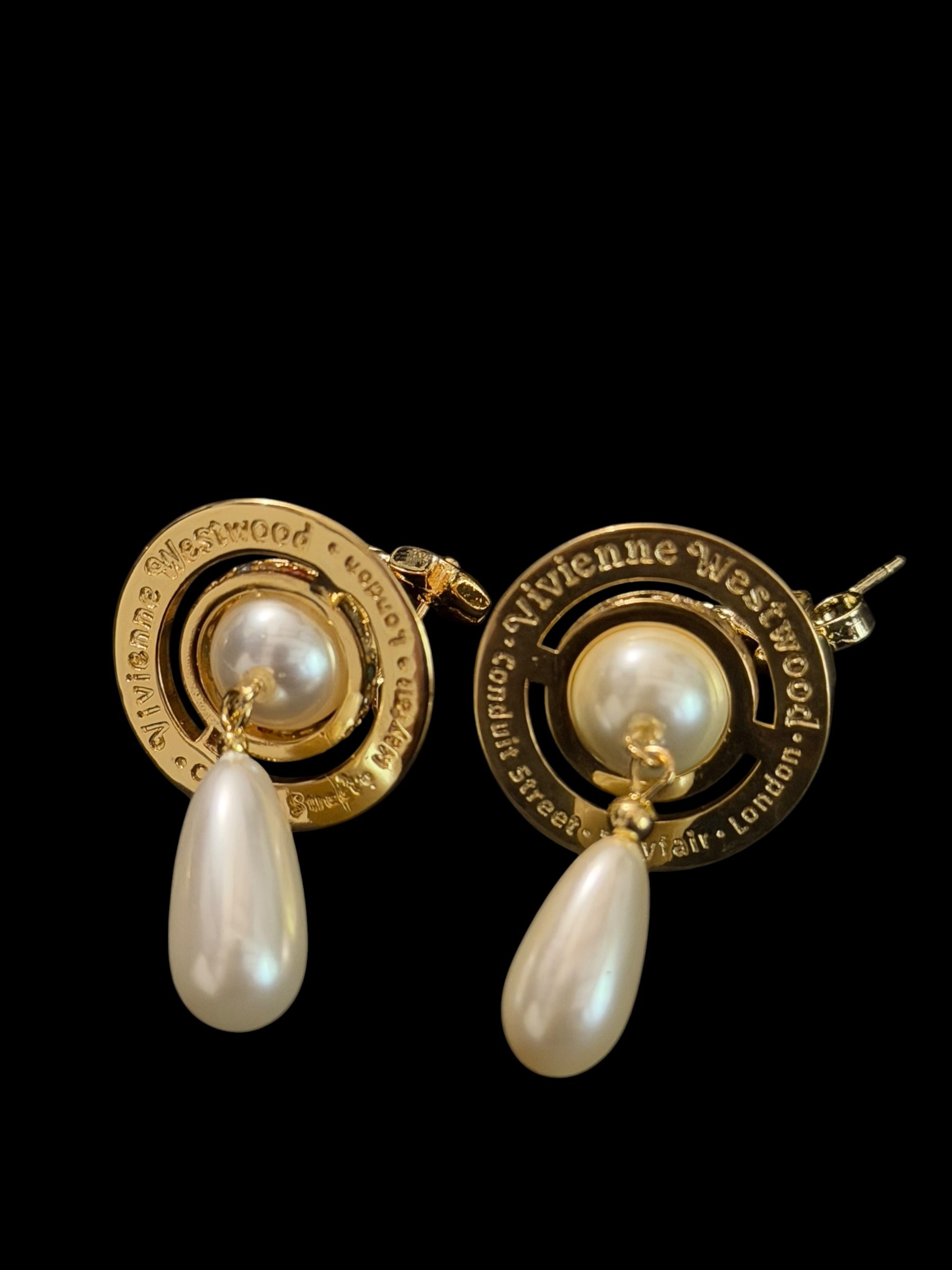Vivienne Westwood Pearl Orb Drop Earrings Gold Crystal Luxury 3