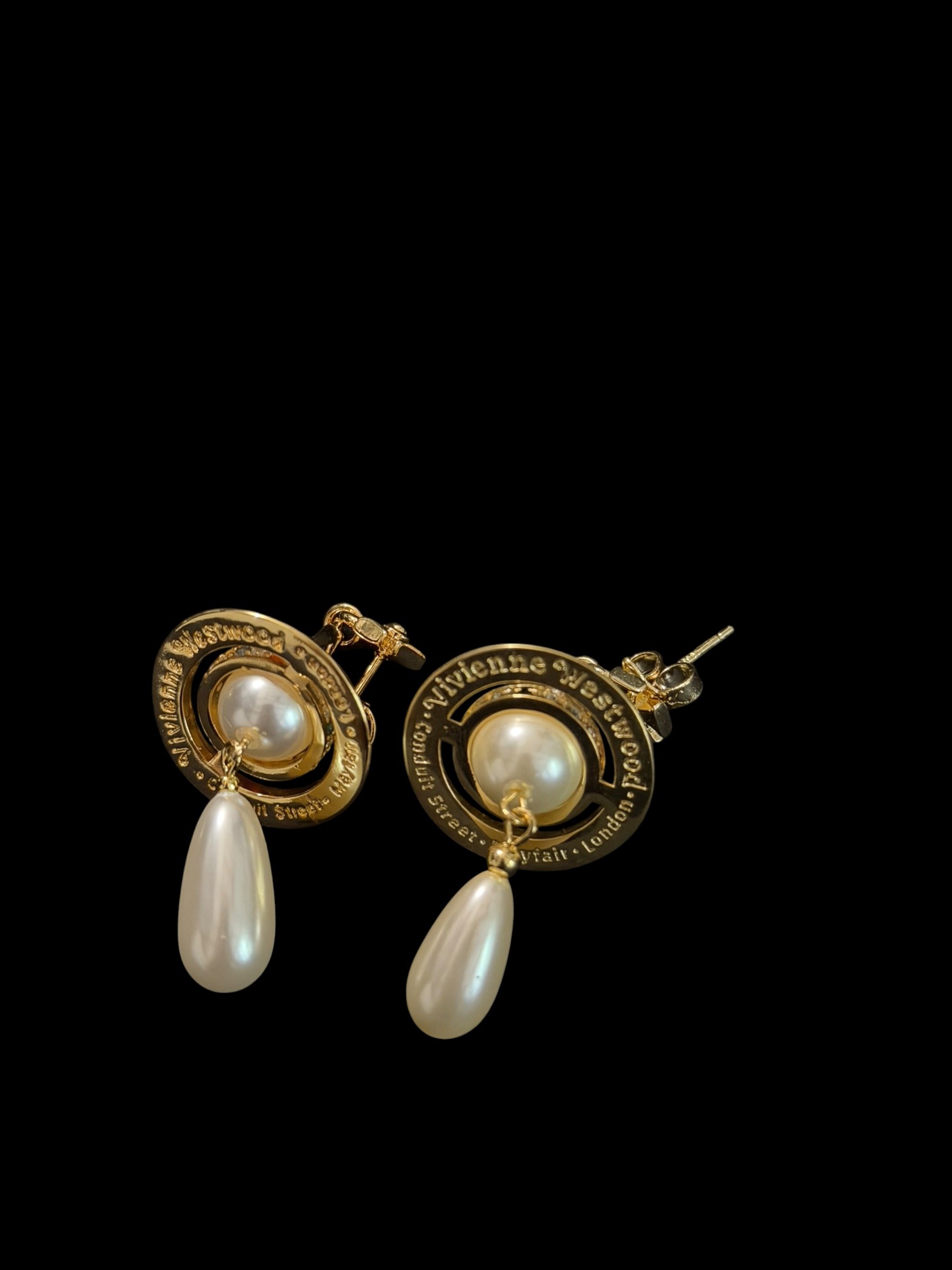 Vivienne Westwood Pearl Orb Drop Earrings Gold Crystal Luxury 5