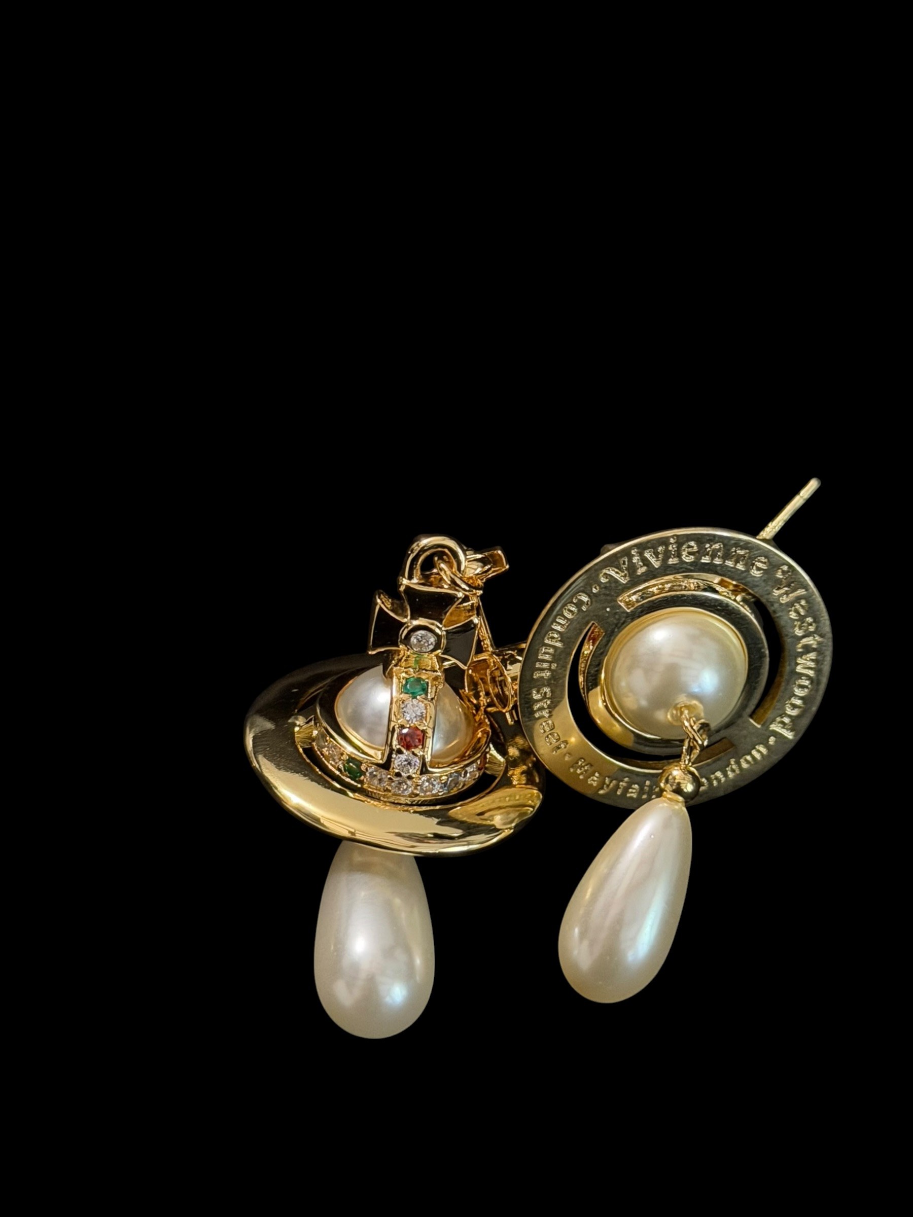 Vivienne Westwood Pearl Orb Drop Earrings Gold Crystal Luxury 2