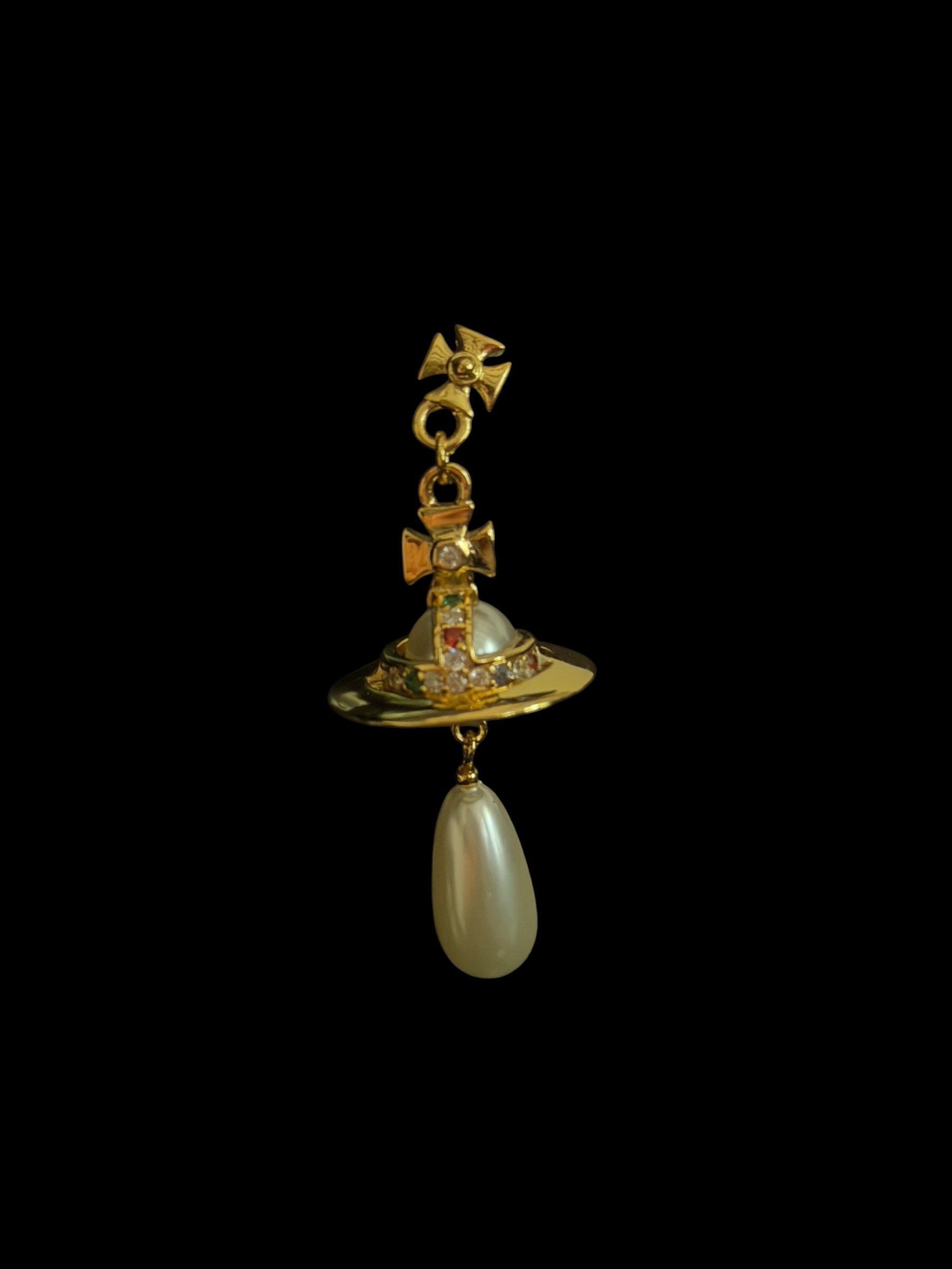 Vivienne Westwood Pearl Orb Drop Earrings Gold Crystal Luxury 8