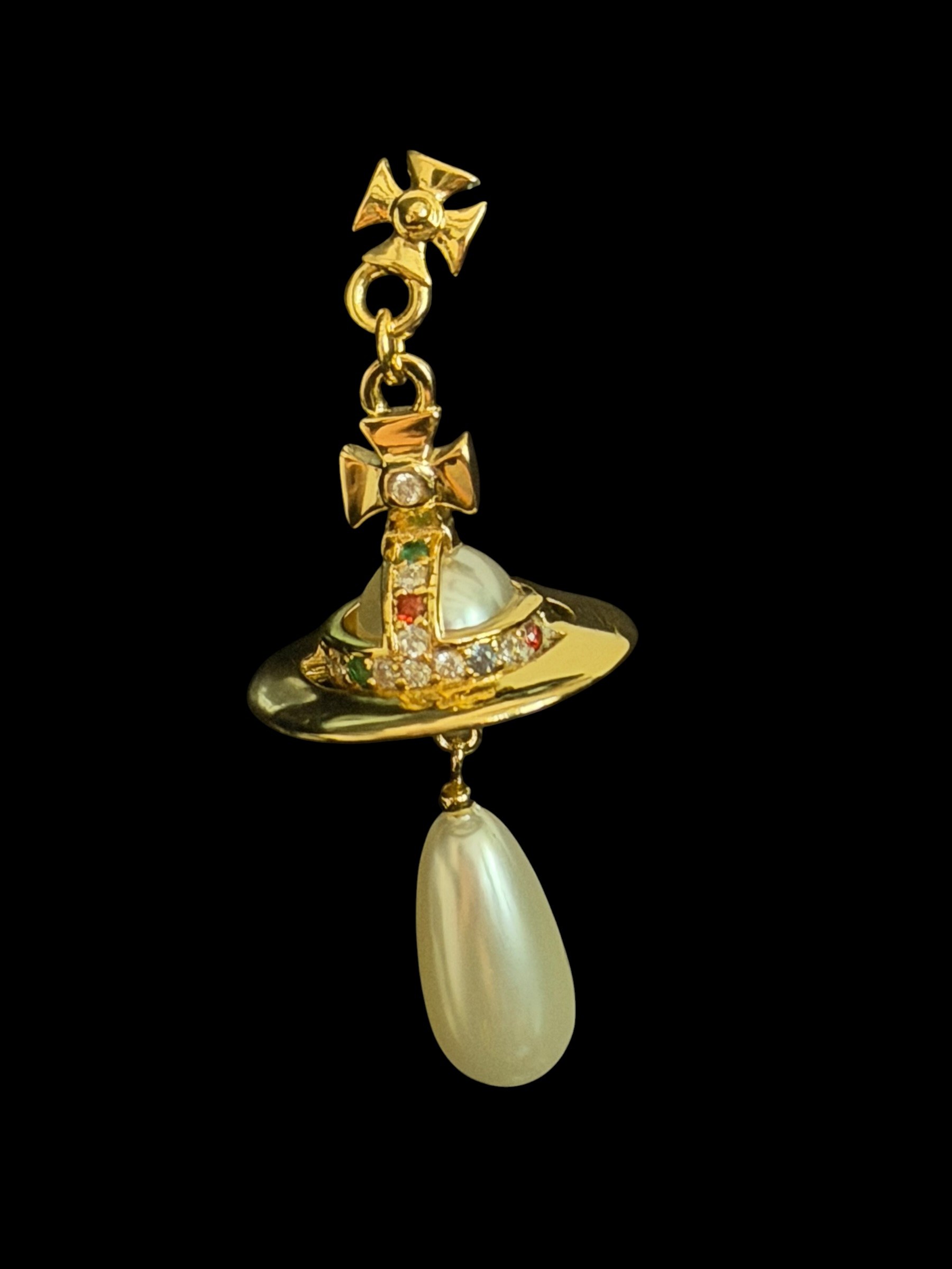 Vivienne Westwood Pearl Orb Drop Earrings Gold Crystal Luxury 6