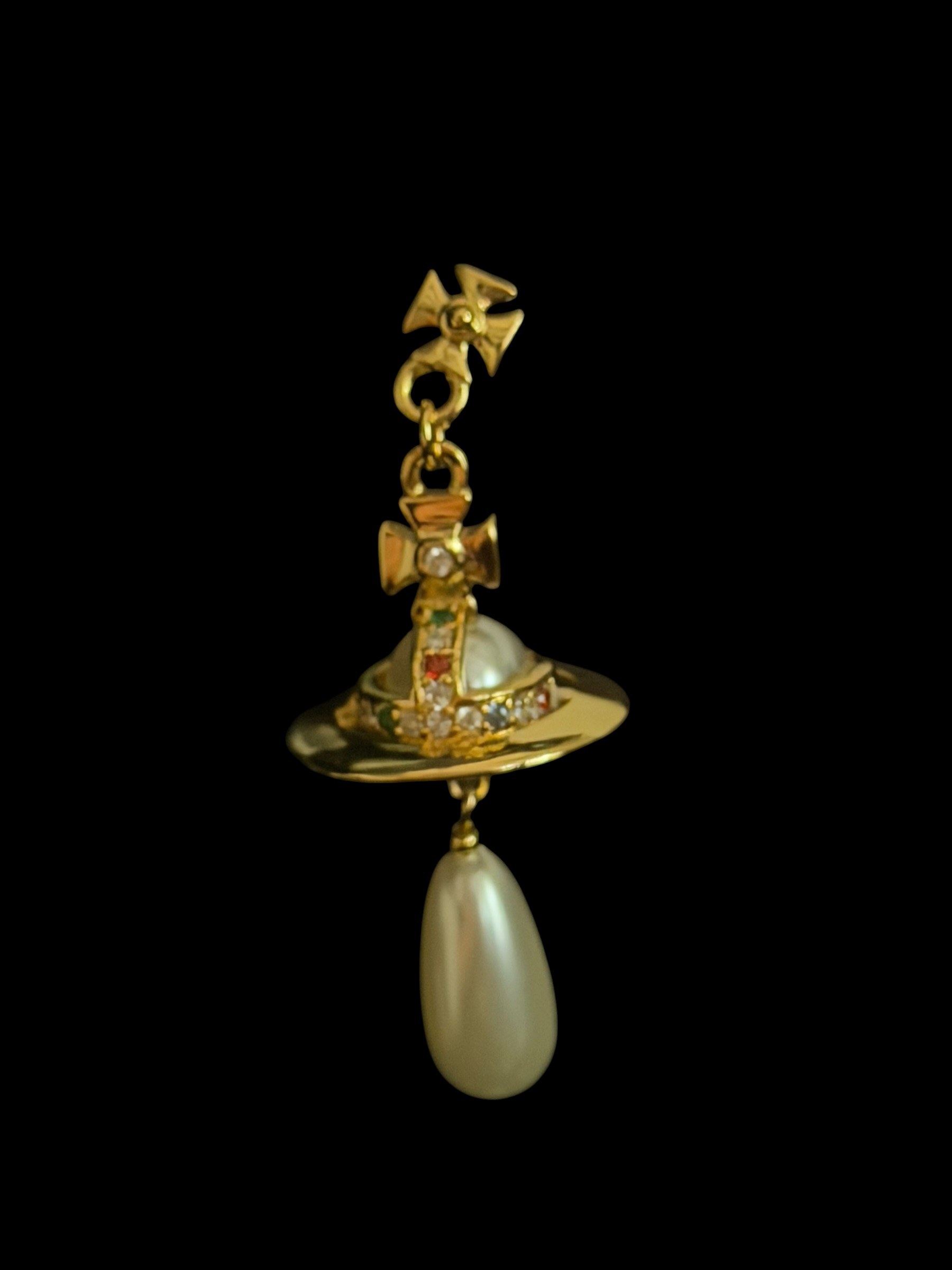 Vivienne Westwood Pearl Orb Drop Earrings Gold Crystal Luxury 7
