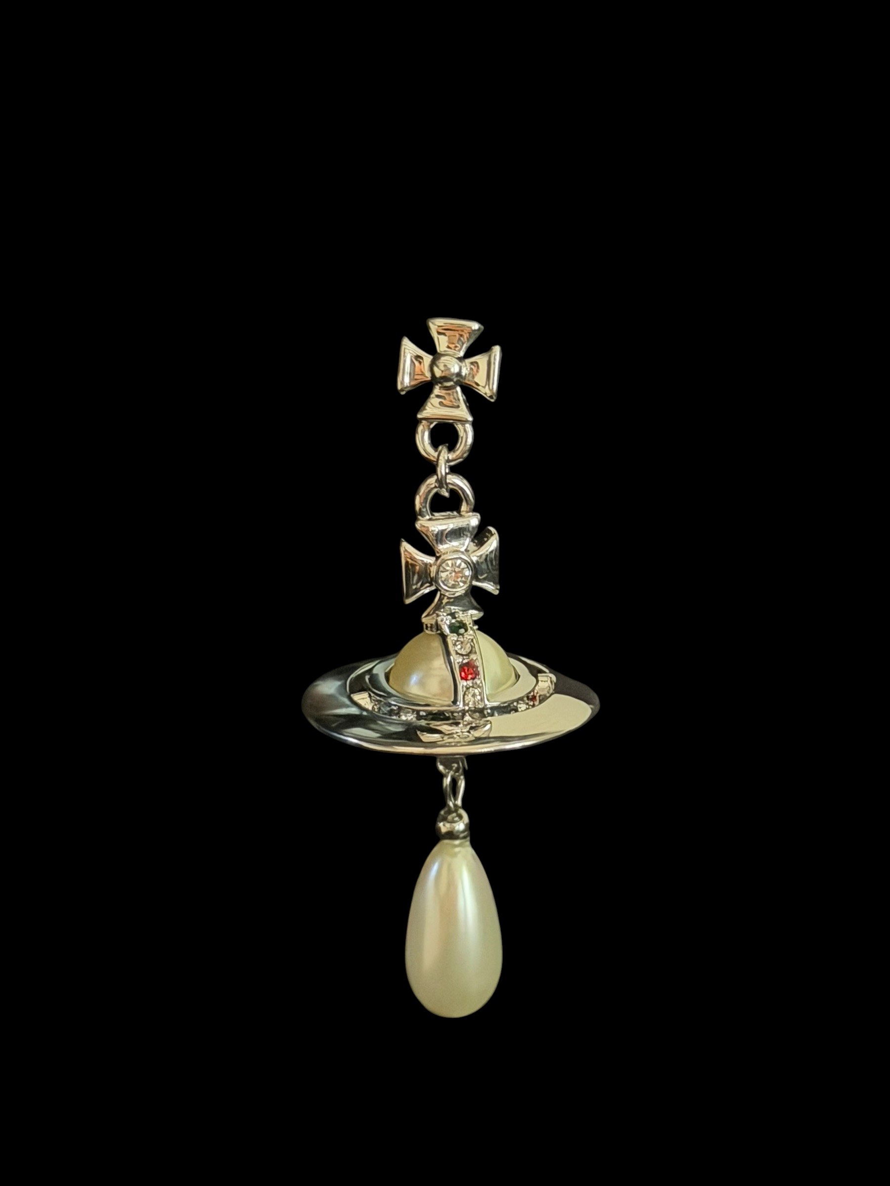 Vivienne Westwood Pearl Orb Drop Earrings Silver Crystal Luxury 5