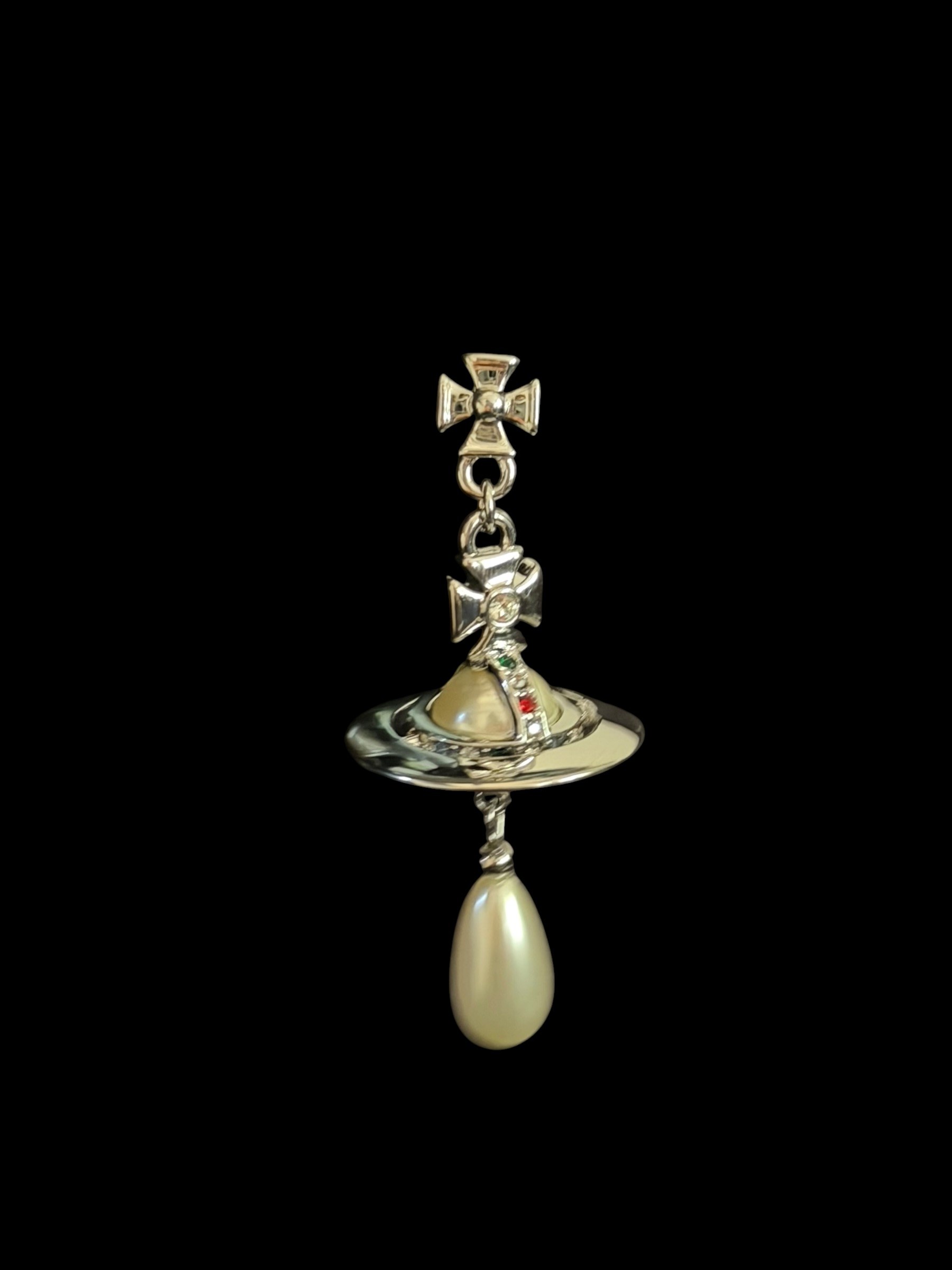 Vivienne Westwood Pearl Orb Drop Earrings Silver Crystal Luxury 7