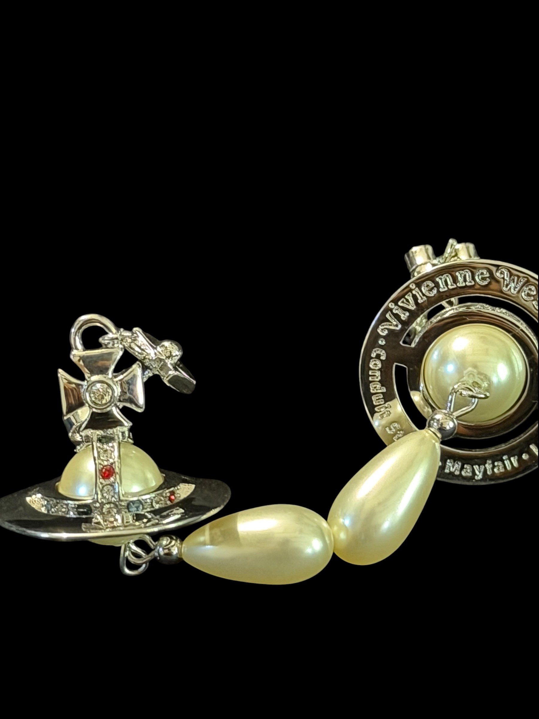 Vivienne Westwood Pearl Orb Drop Earrings Silver Crystal Luxury 9