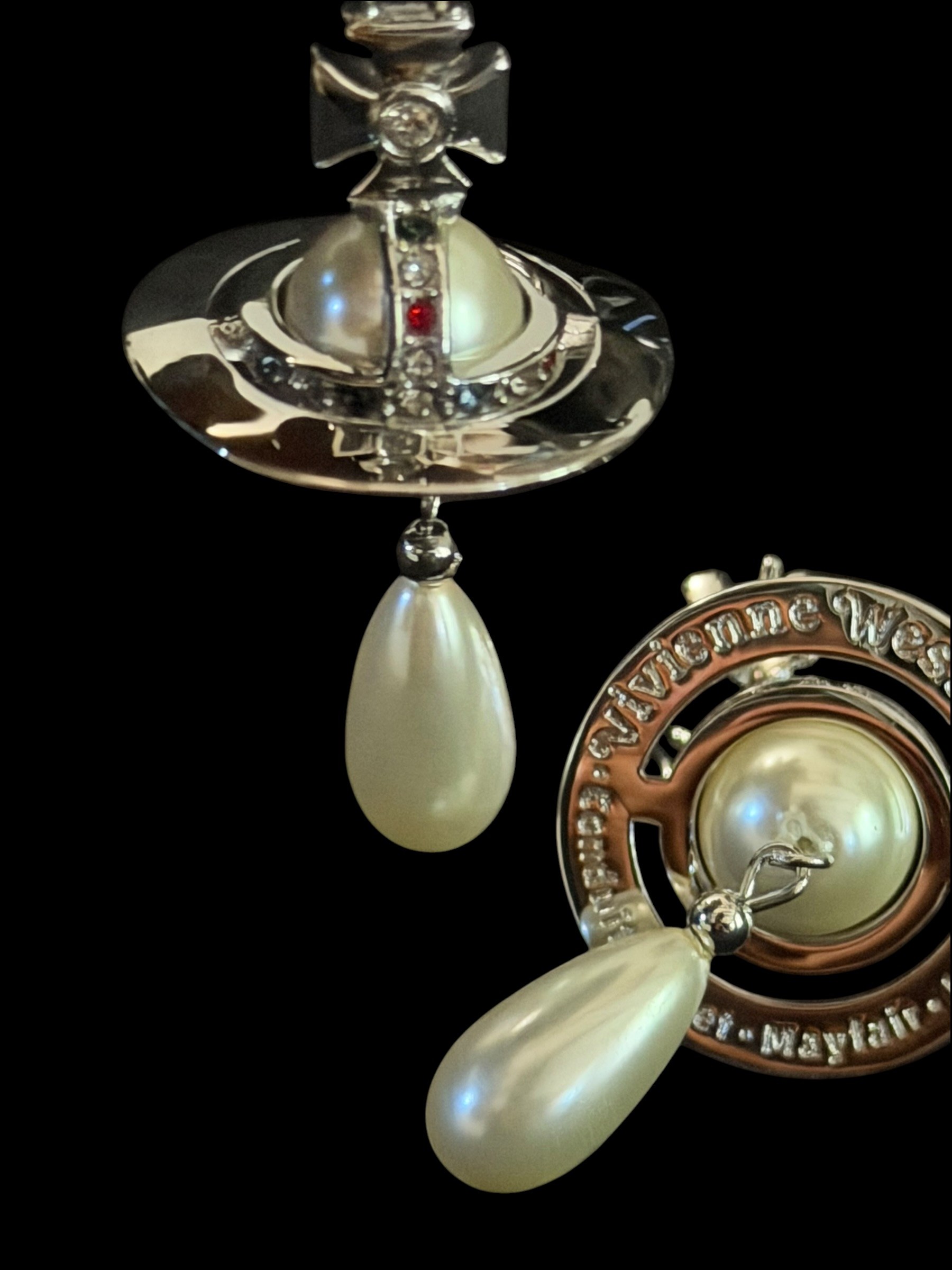 Vivienne Westwood Pearl Orb Drop Earrings Silver Crystal Luxury 8