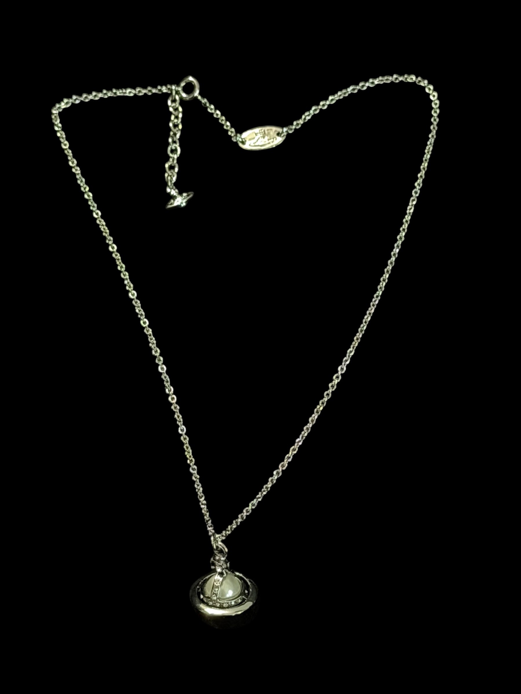 Vivienne Westwood Silver Orb Pearl Necklace Crystal Pendant Y2K 7