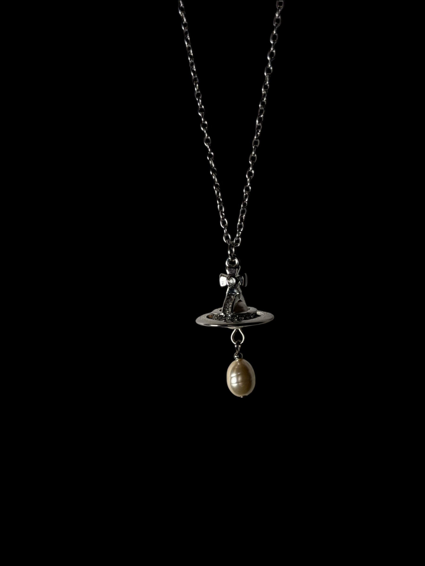 Vivienne Westwood Pearl Orb Necklace Silver Crystal Pendant Y2 4