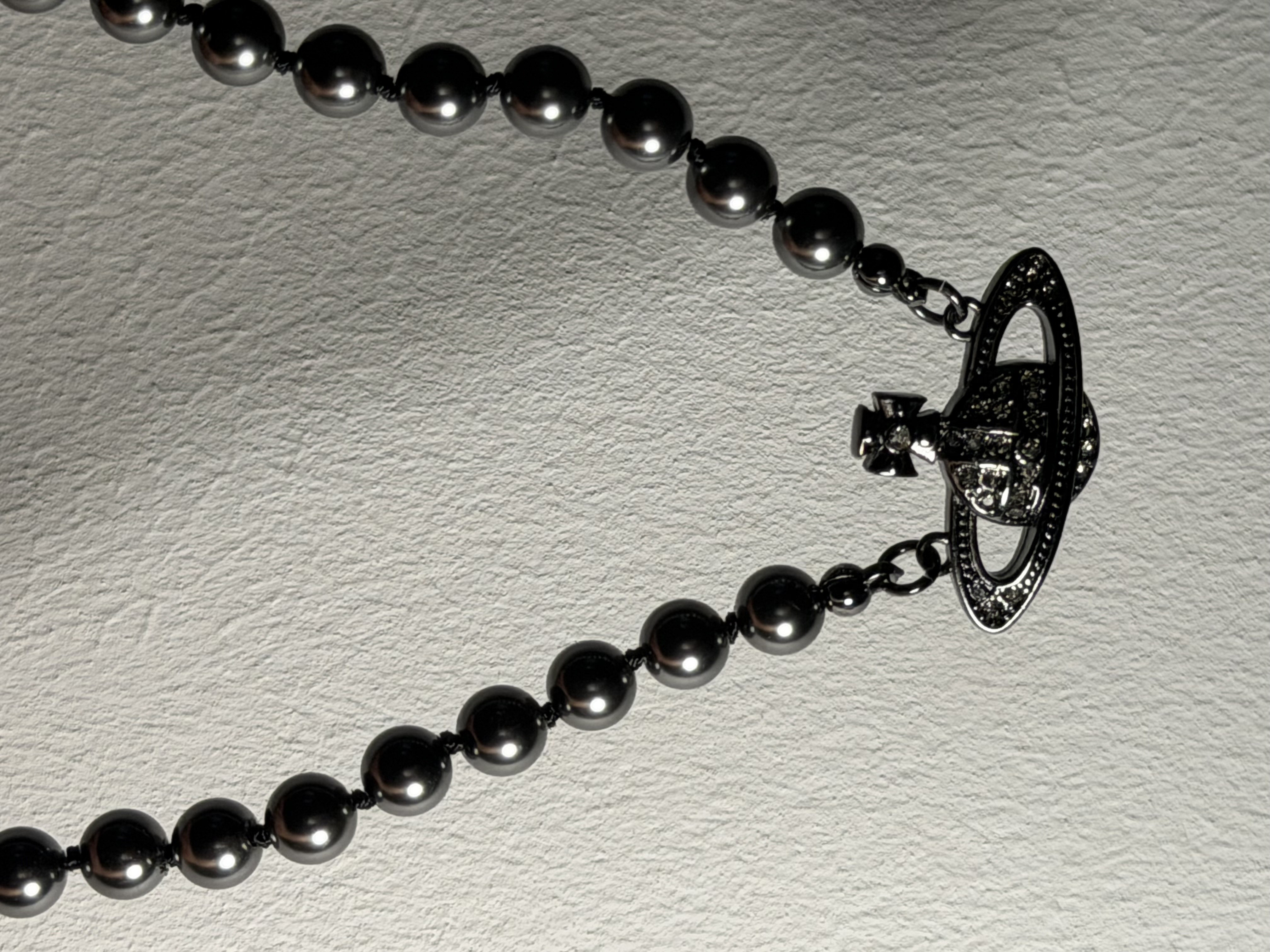 Vivienne Westwood Black Pearl Orb Necklace Gunmetal Crystal Y2K 4