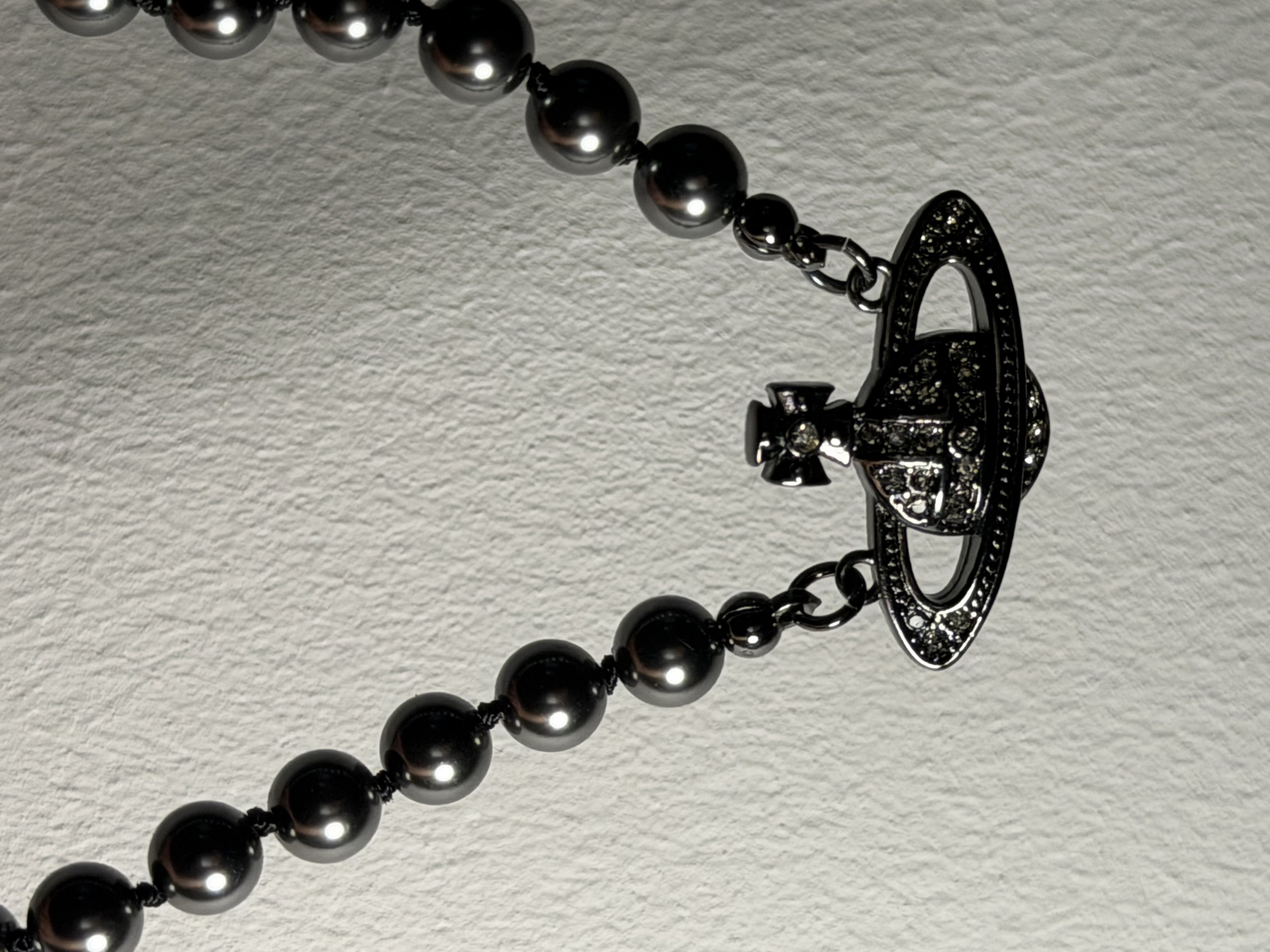 Vivienne Westwood Black Pearl Orb Necklace Gunmetal Crystal Y2K 3