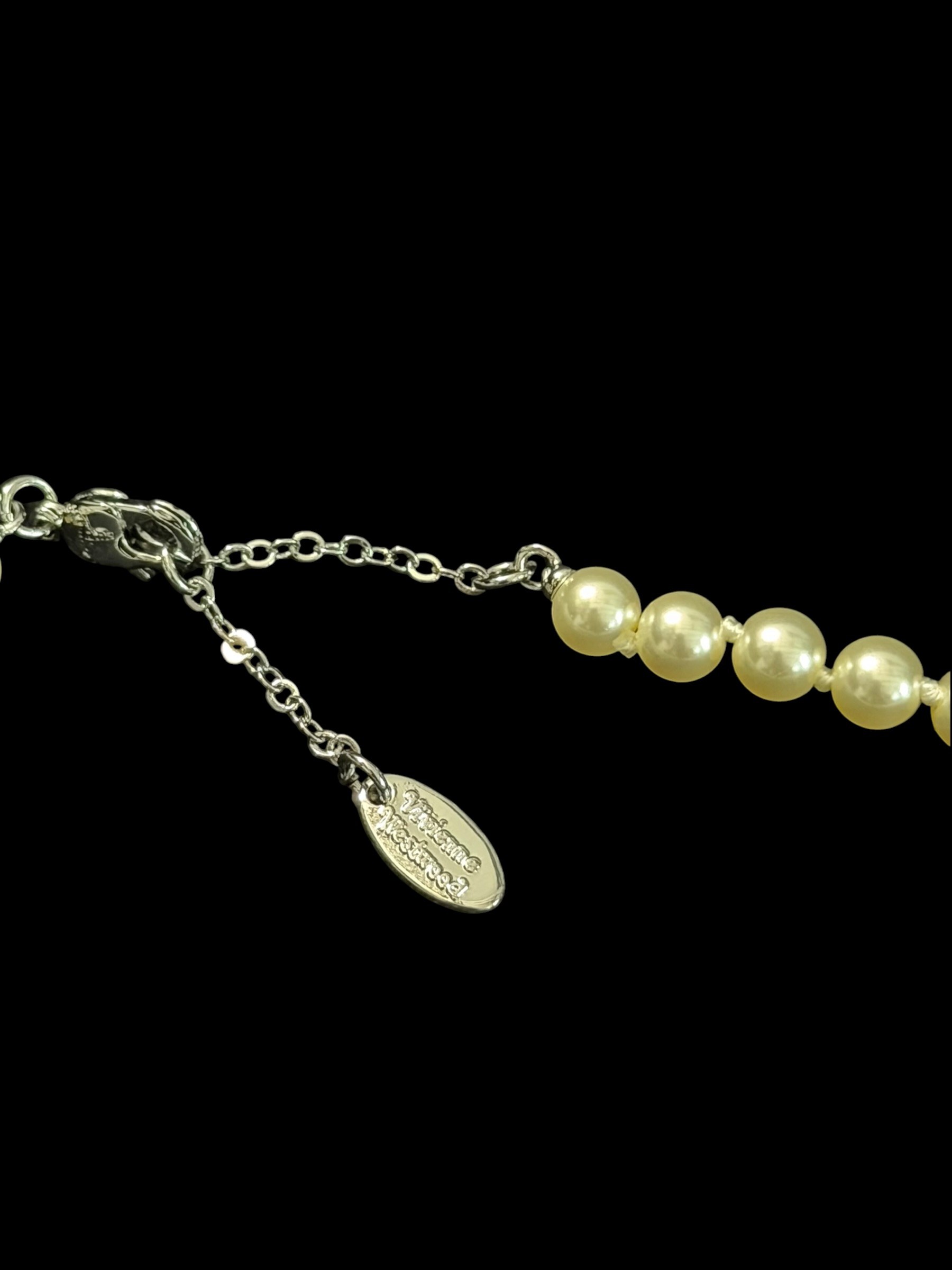 Vivienne Westwood Pearl Orb Safety Pin Necklace Silver Y2K 5