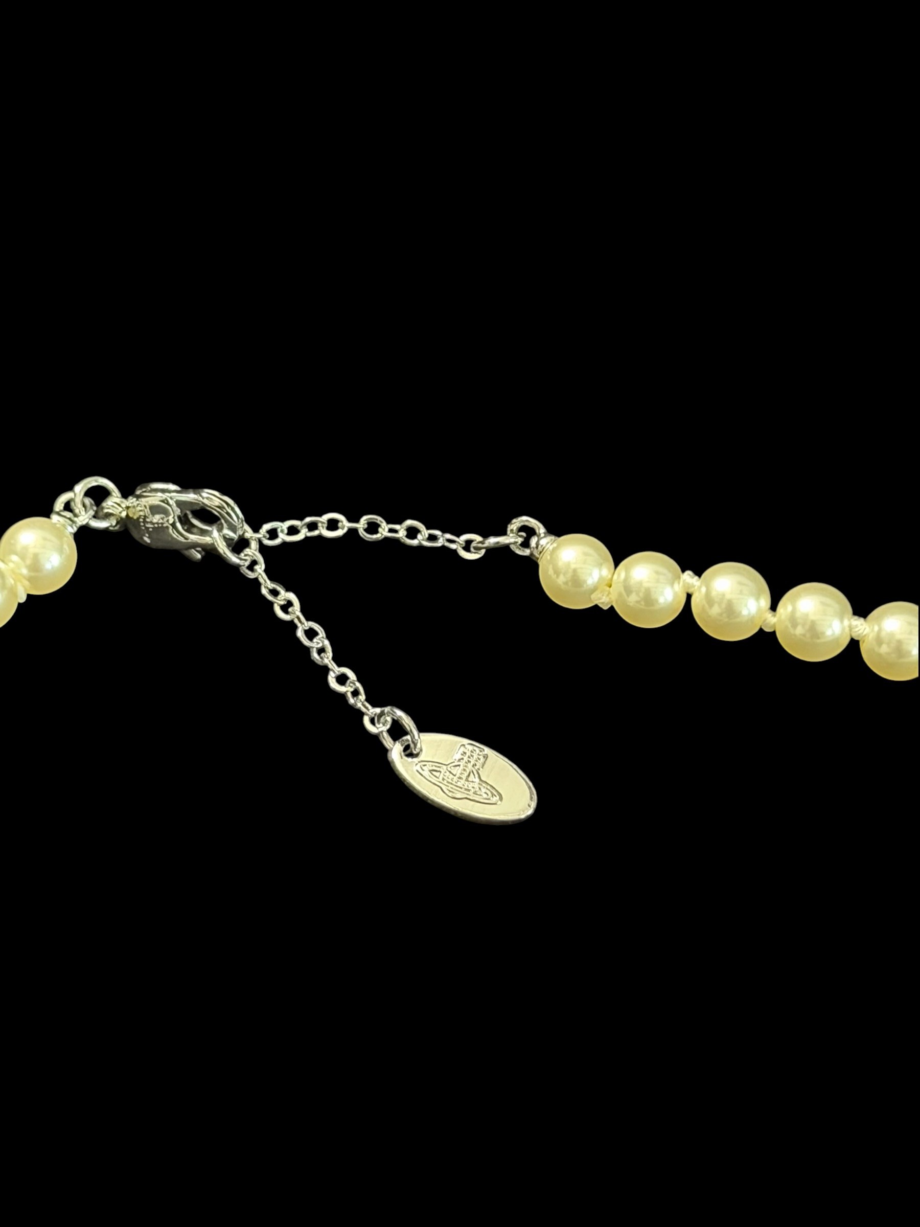 Vivienne Westwood Pearl Orb Safety Pin Necklace Silver Y2K 4
