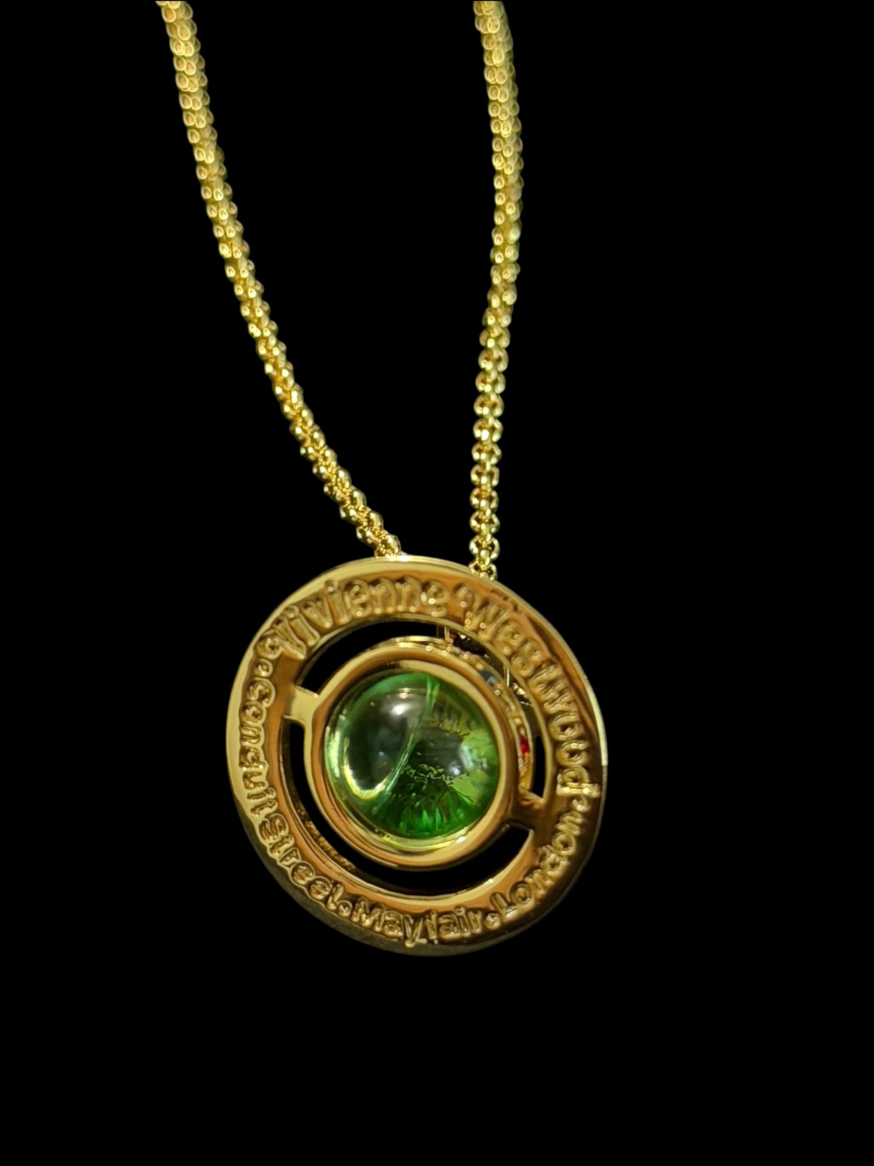 Vivienne Westwood Green Orb Necklace Gold Crystal Pendant Y2K 7
