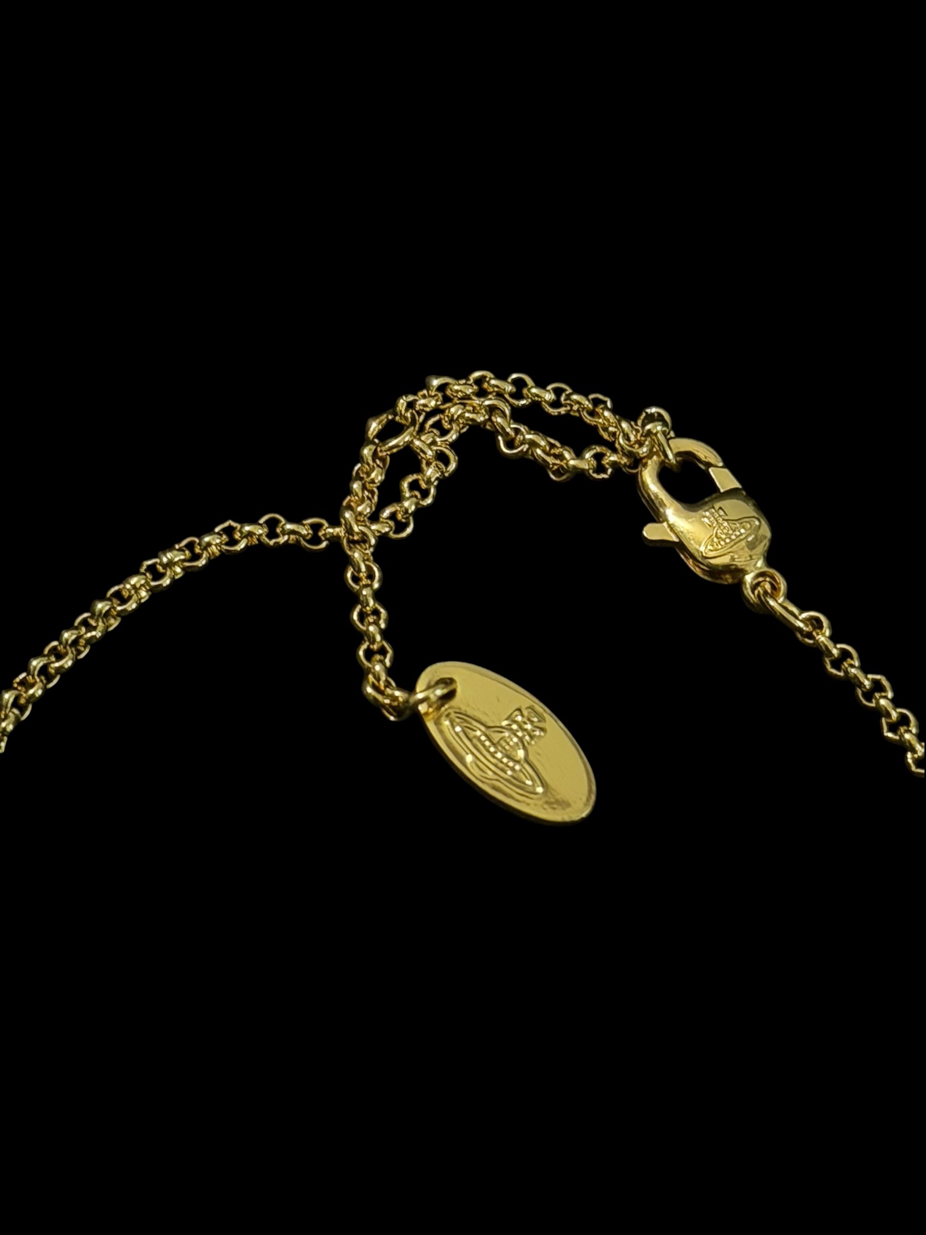 Vivienne Westwood Green Orb Necklace Gold Crystal Pendant Y2K 6