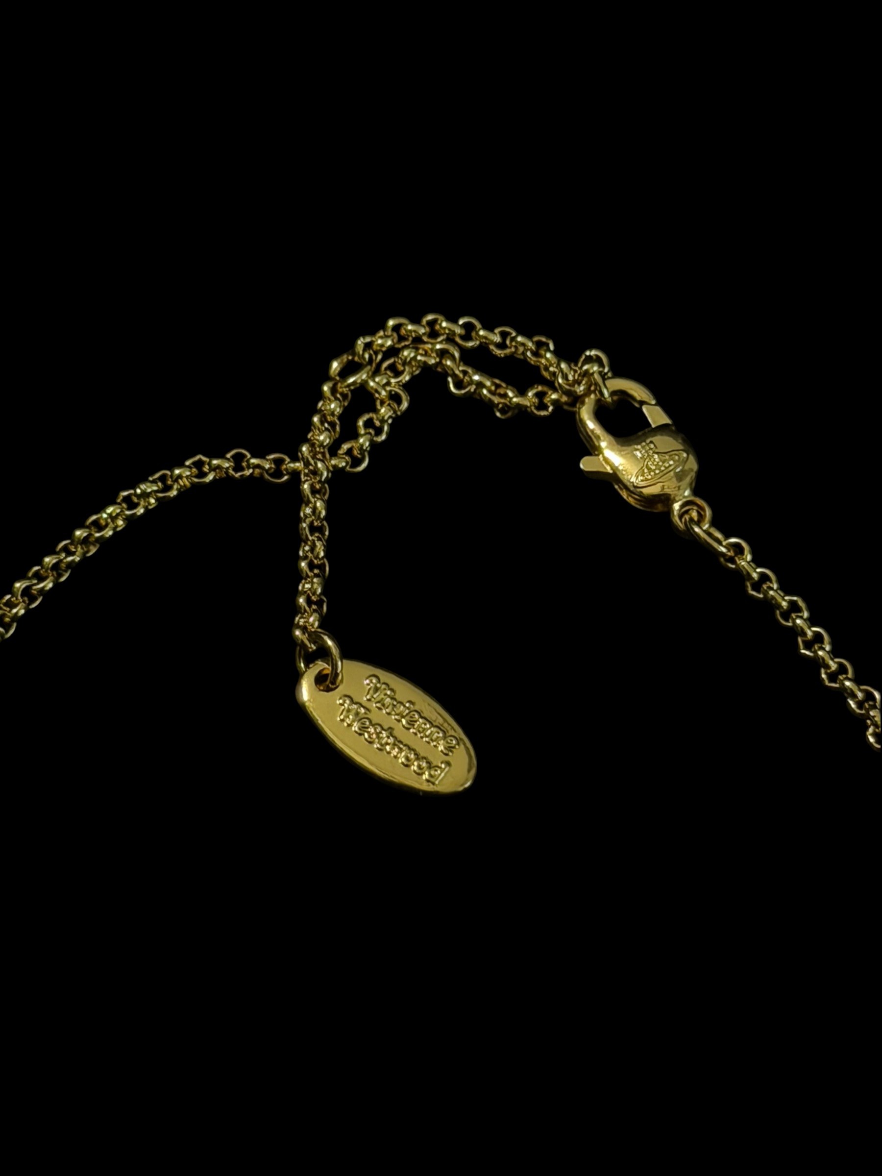 Vivienne Westwood Green Orb Necklace Gold Crystal Pendant Y2K 3