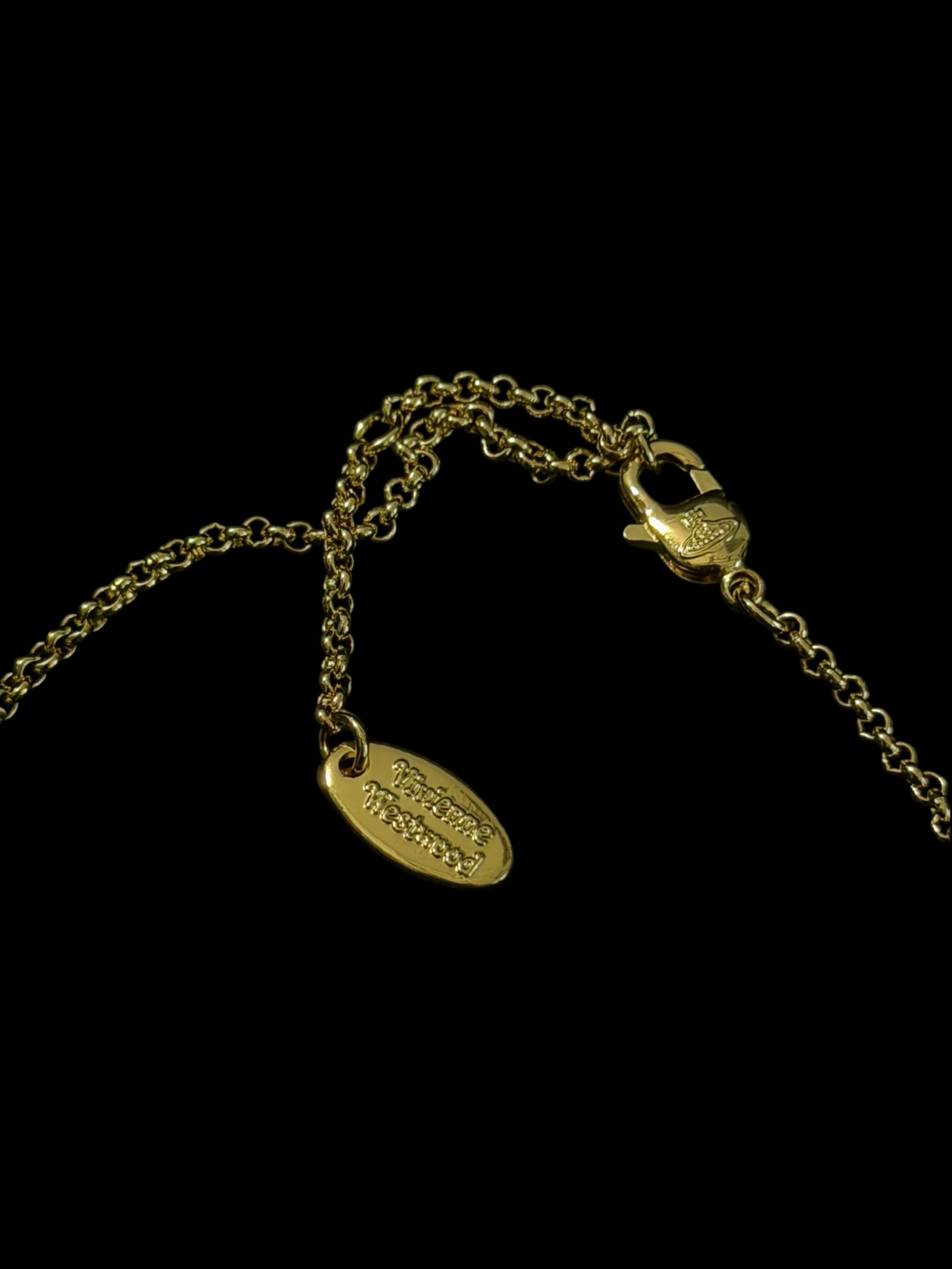 Vivienne Westwood Green Orb Necklace Gold Crystal Pendant Y2K 4