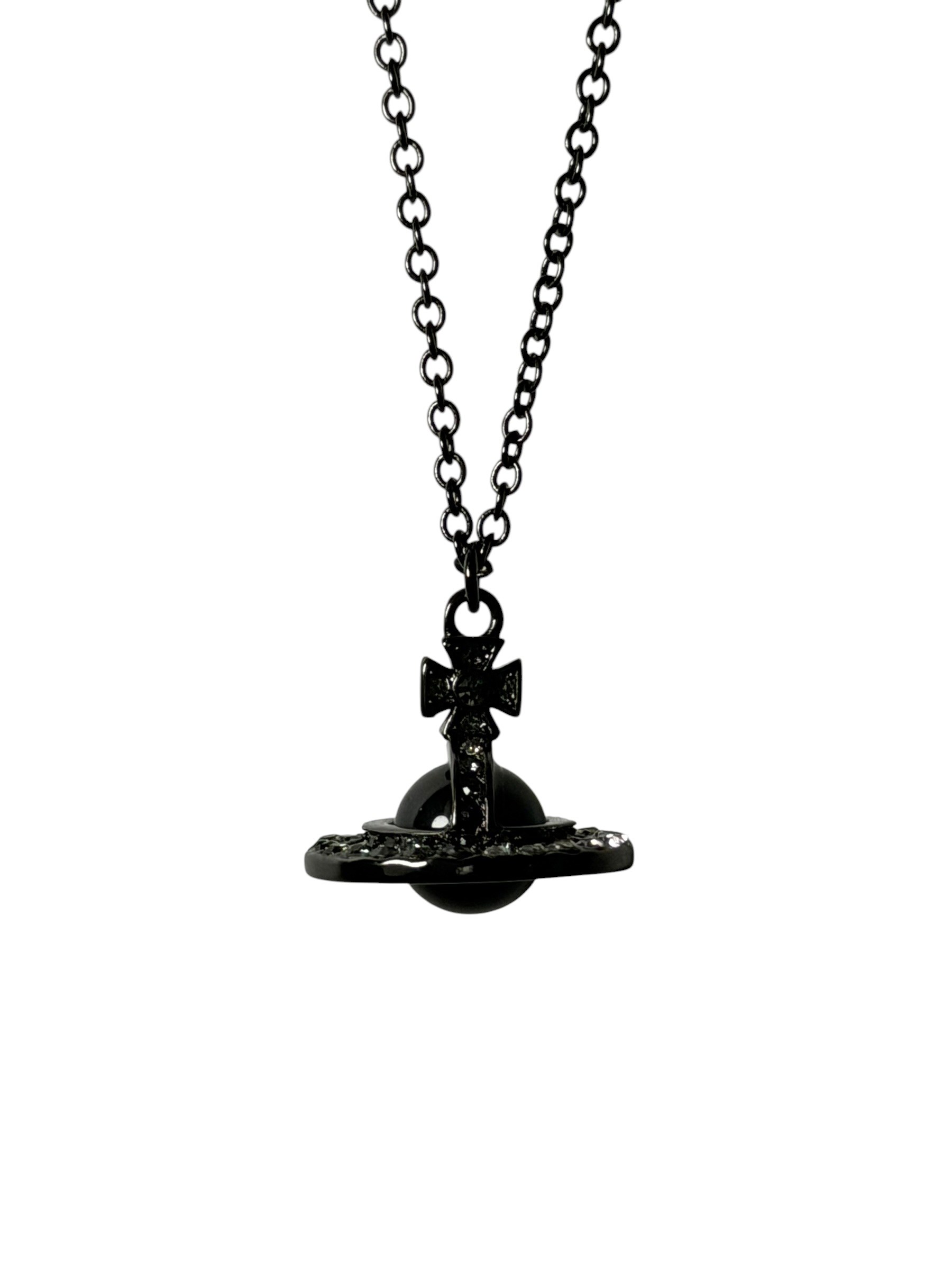 Vivienne Westwood Black Orb Necklace Gunmetal Crystal Pendant Y2K 7