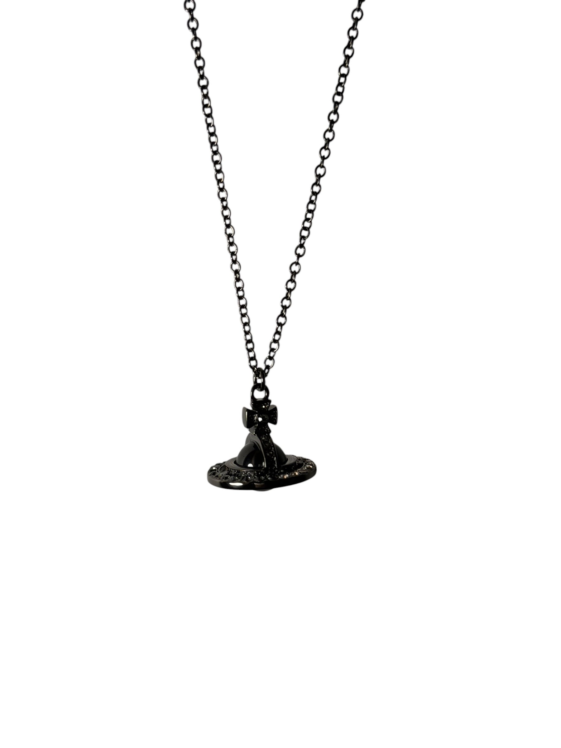 Vivienne Westwood Black Orb Necklace Gunmetal Crystal Pendant Y2K 9