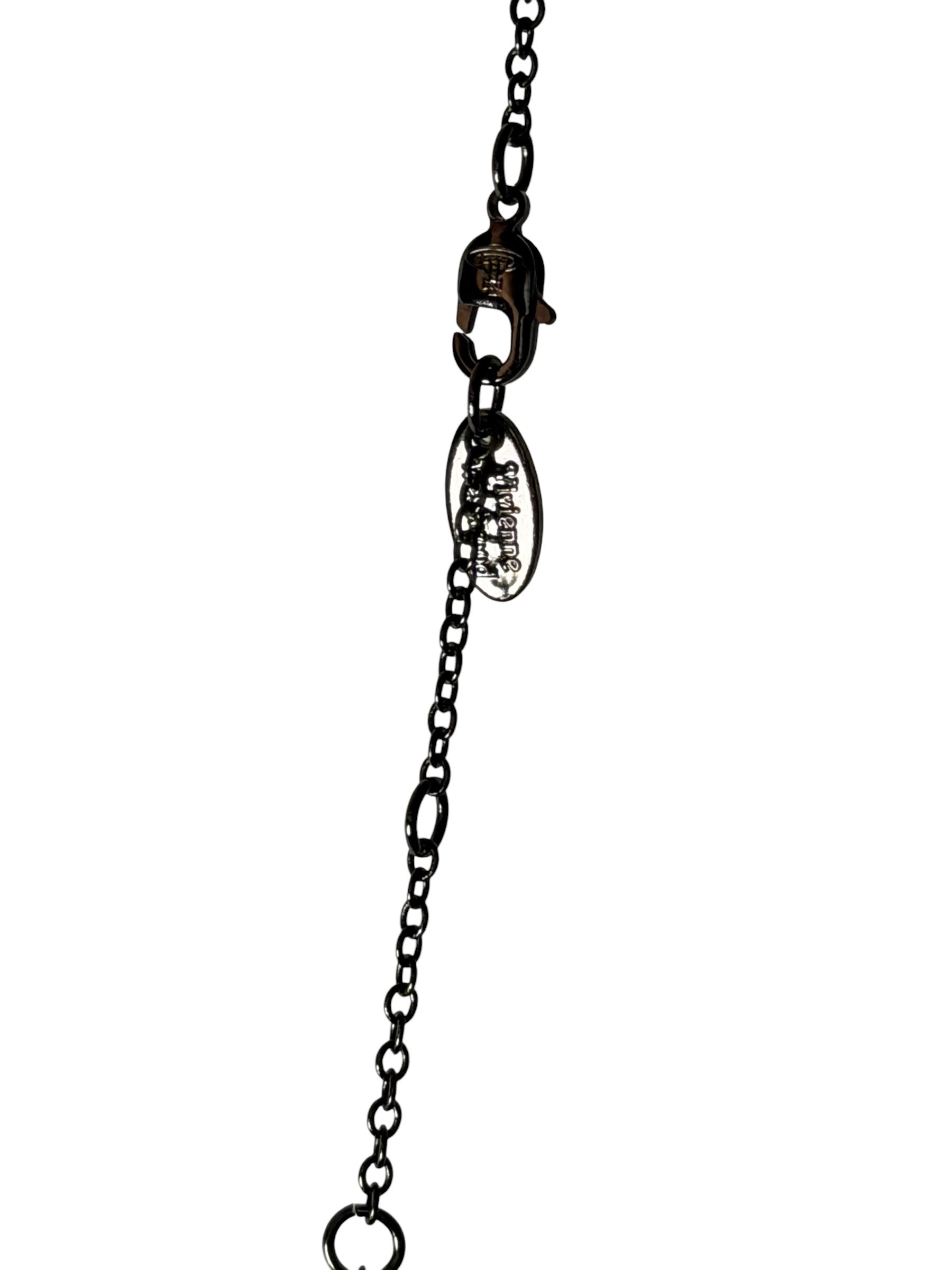 Vivienne Westwood Black Orb Necklace Gunmetal Crystal Pendant Y2K 3