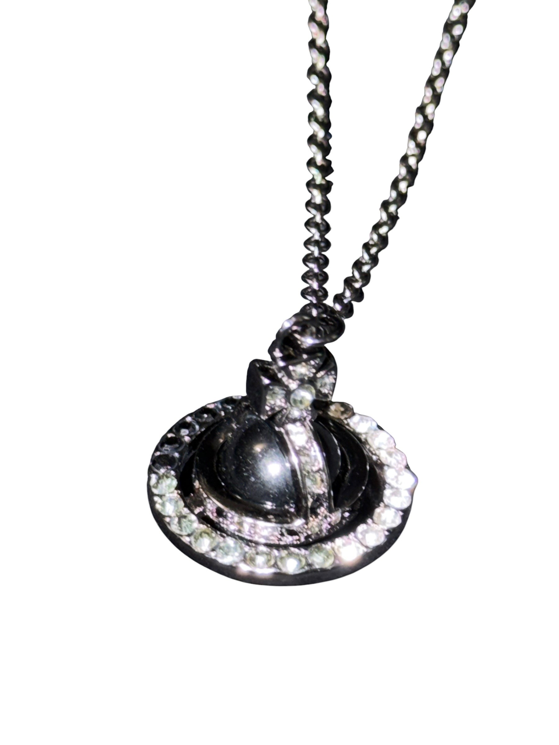 Vivienne Westwood Black Orb Necklace Gunmetal Crystal Pendant Y2K 5