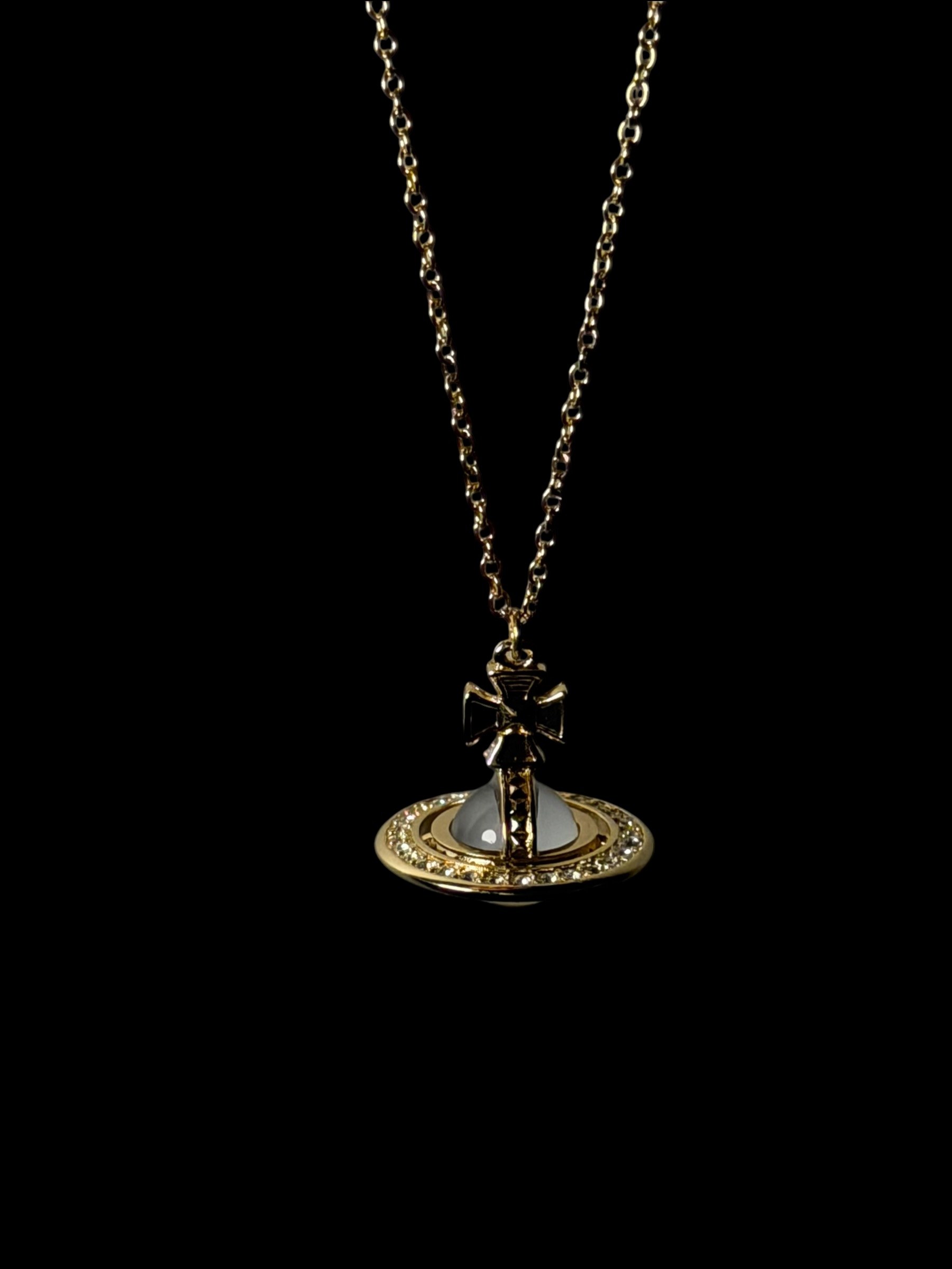 Vivienne Westwood Gold Orb Necklace White Pearl Crystal Pendant Y2K 6