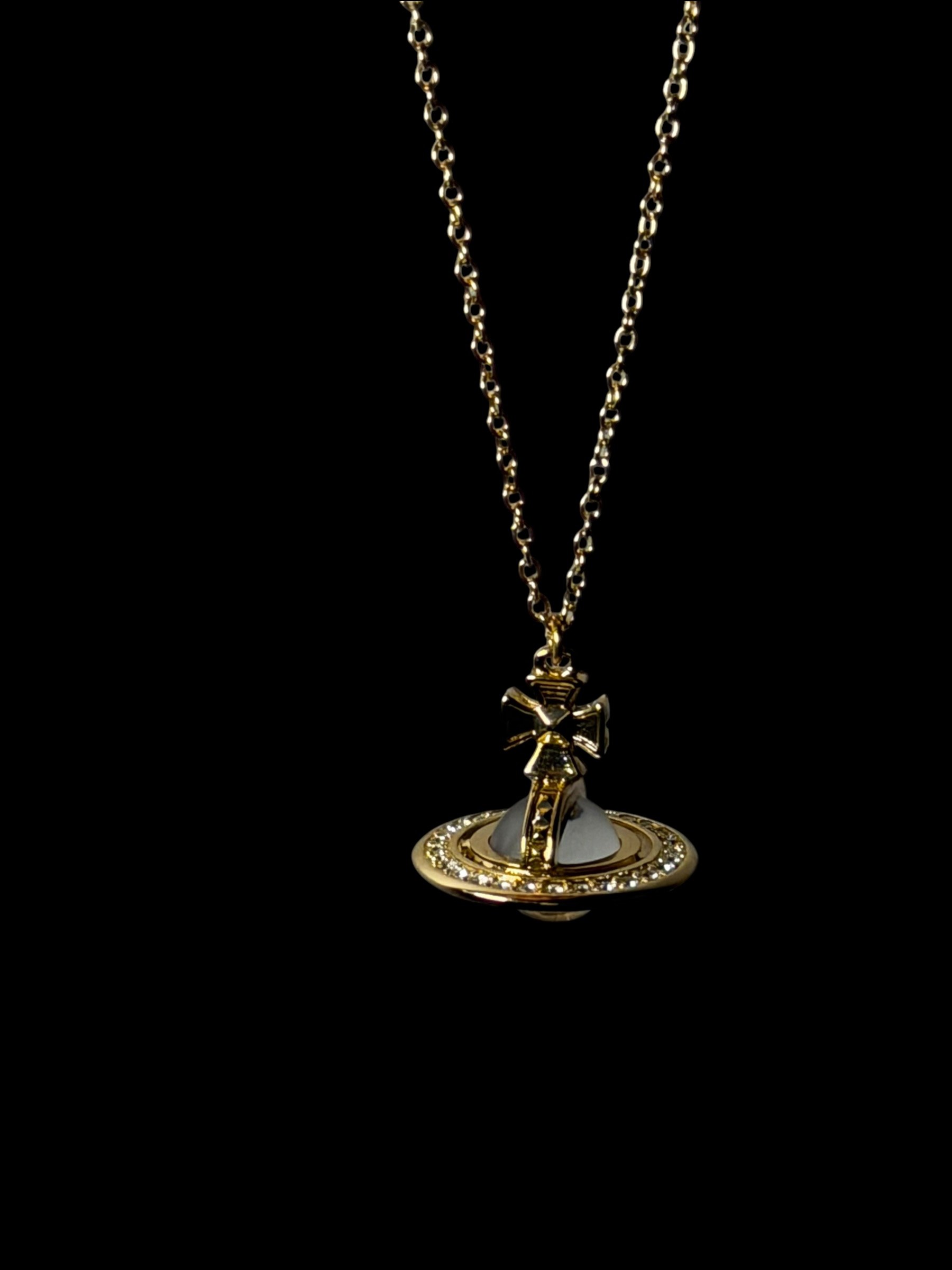 Vivienne Westwood Gold Orb Necklace White Pearl Crystal Pendant Y2K 5