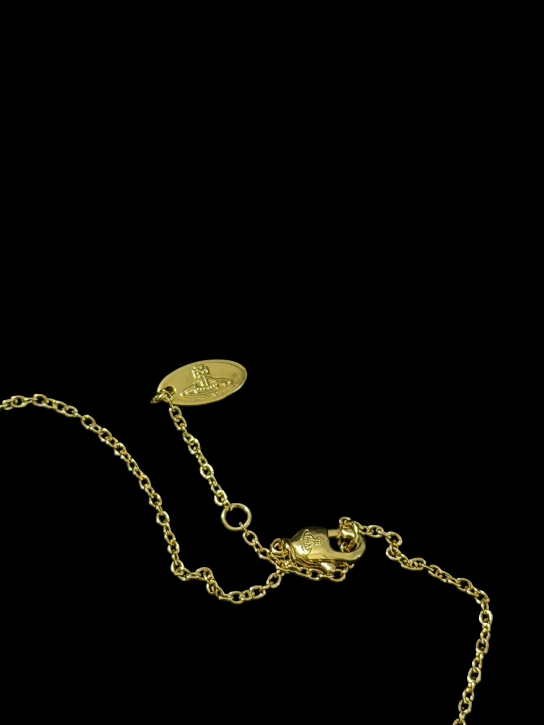 Vivienne Westwood Gold Orb Necklace White Pearl Crystal Pendant Y2K 8