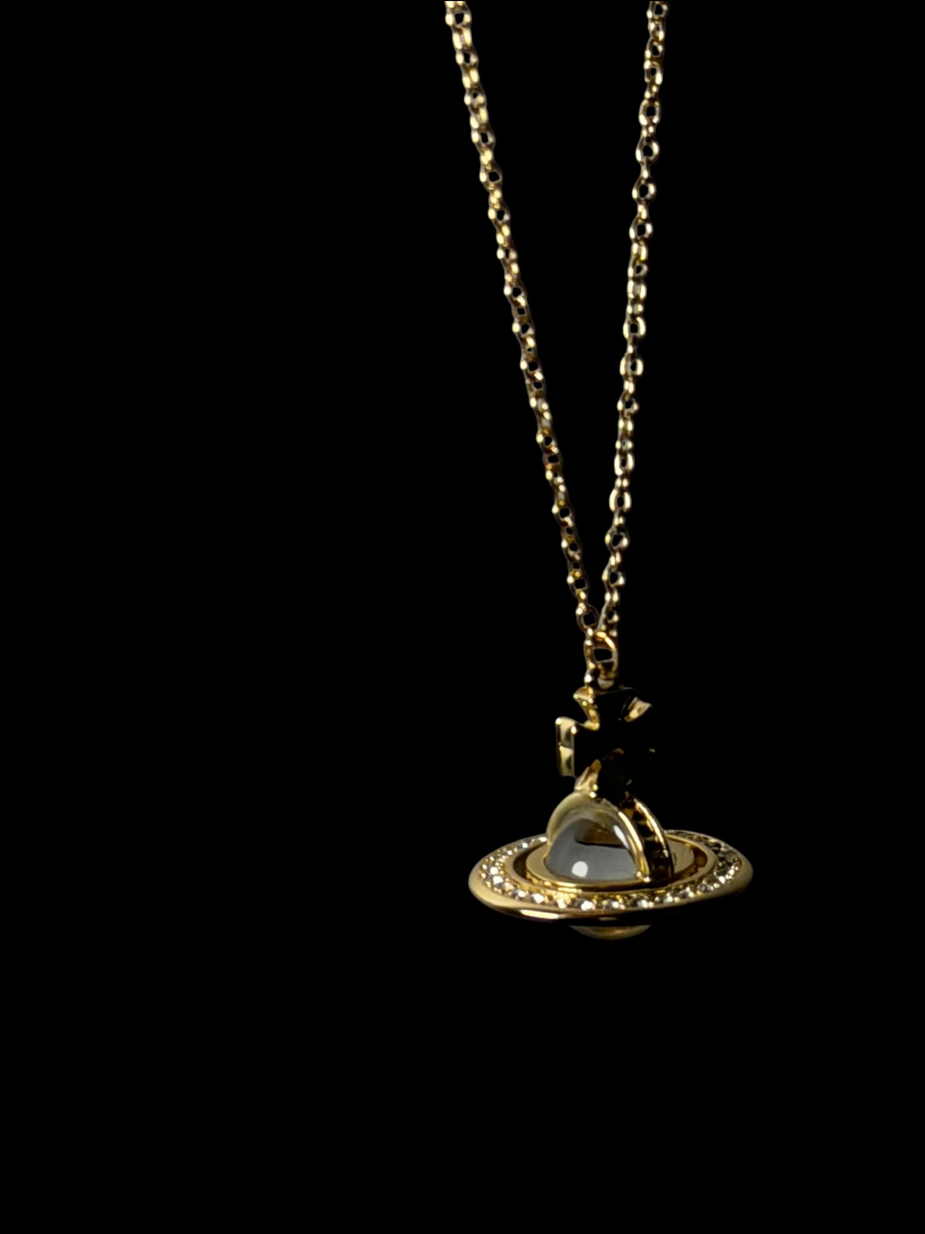 Vivienne Westwood Gold Orb Necklace White Pearl Crystal Pendant Y2K 4
