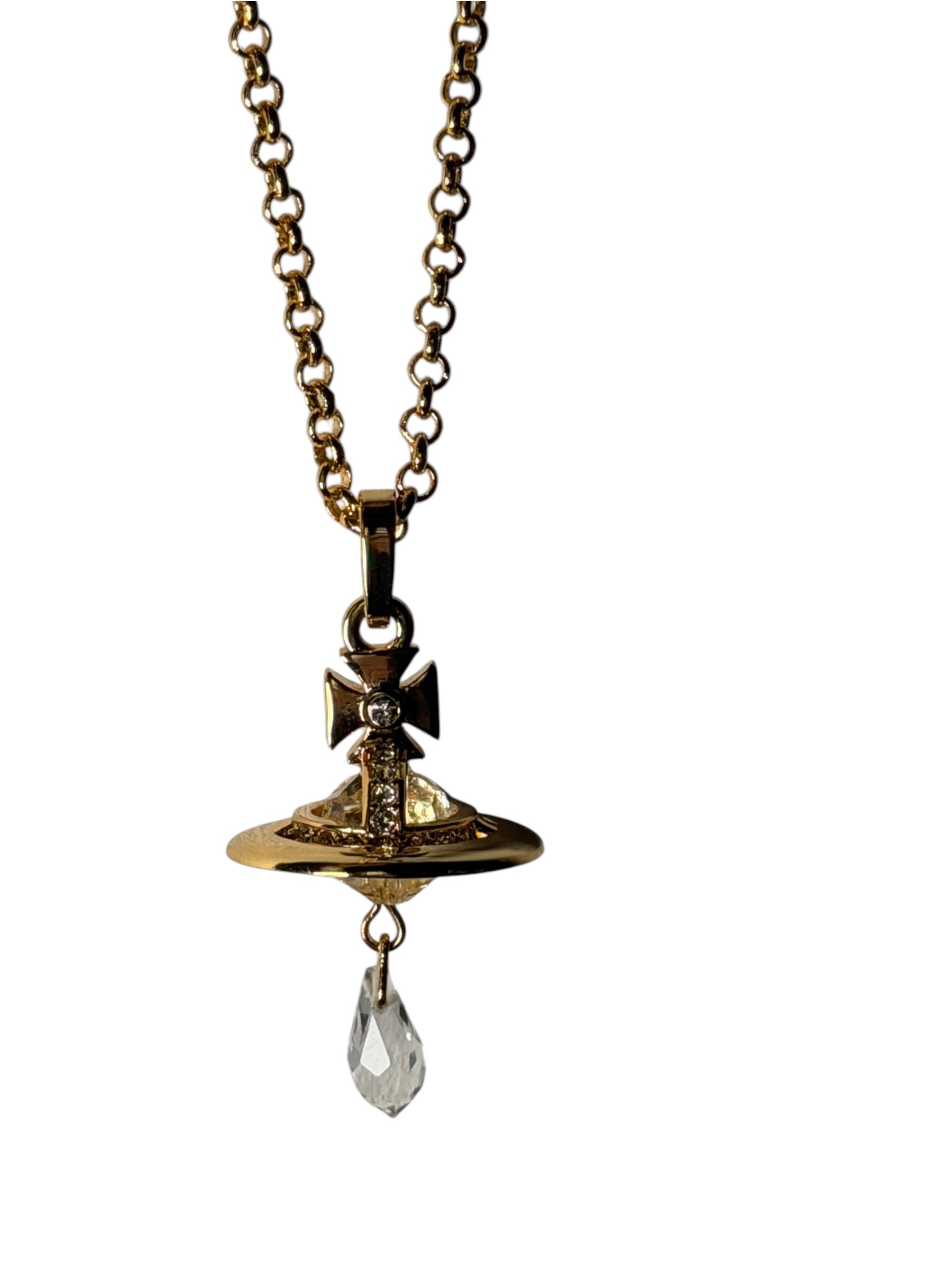 Vivienne Westwood Gold Orb Crystal Drop Necklace Y2K 6