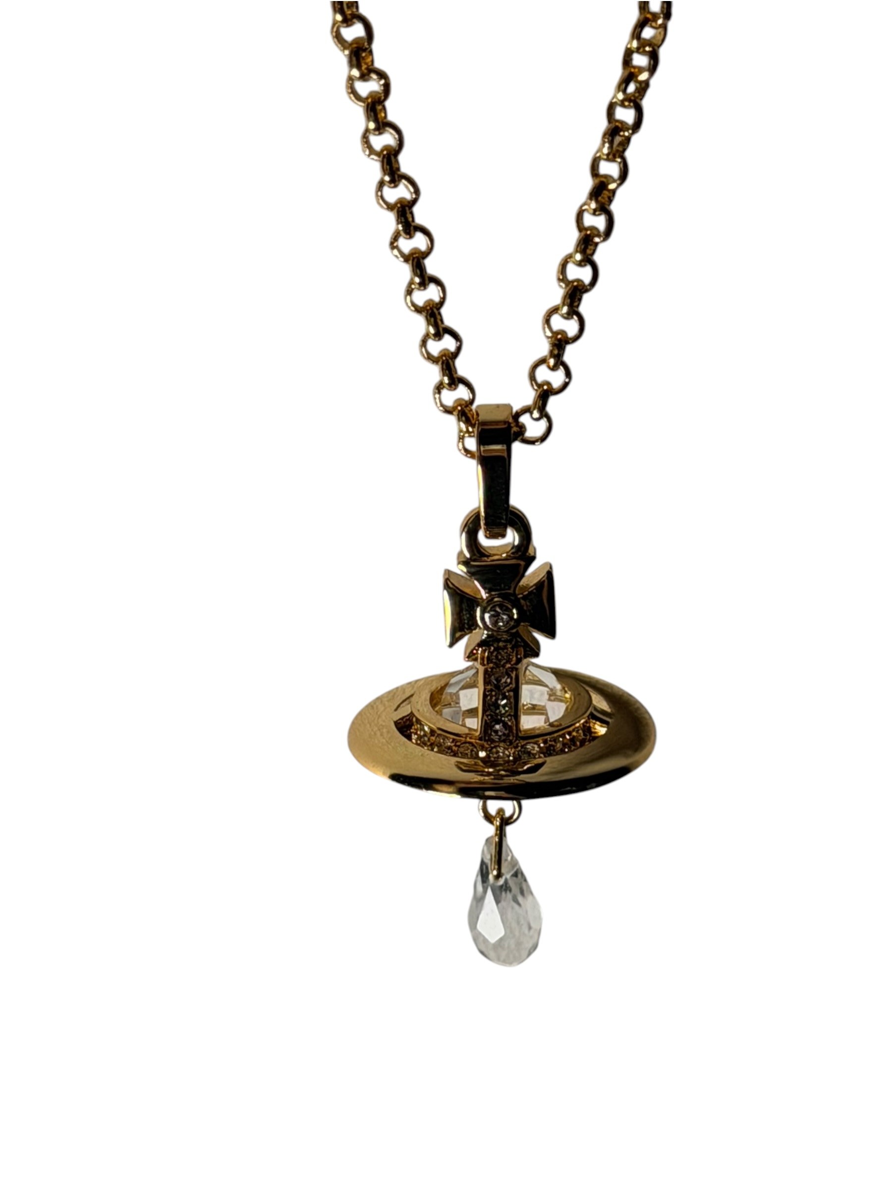 Vivienne Westwood Gold Orb Crystal Drop Necklace Y2K 2