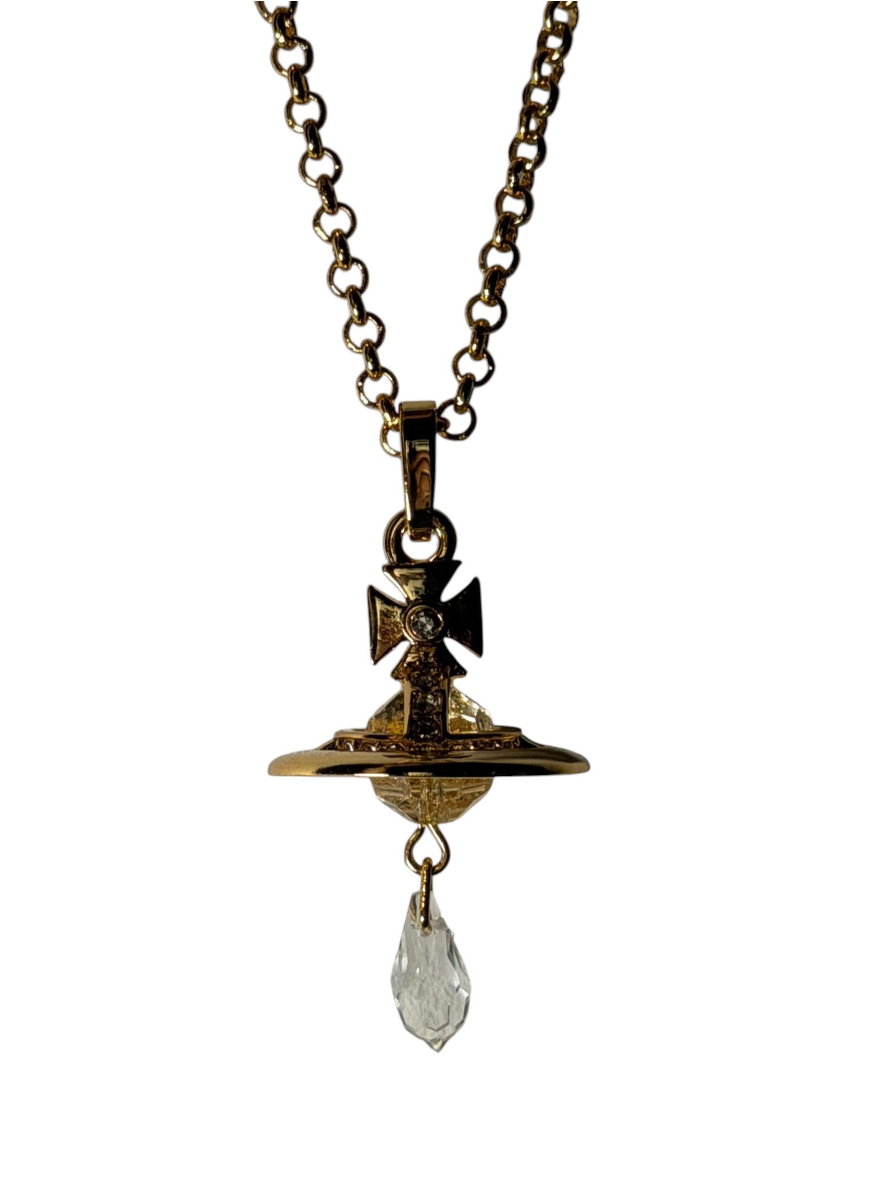 Vivienne Westwood Gold Orb Crystal Drop Necklace Y2K