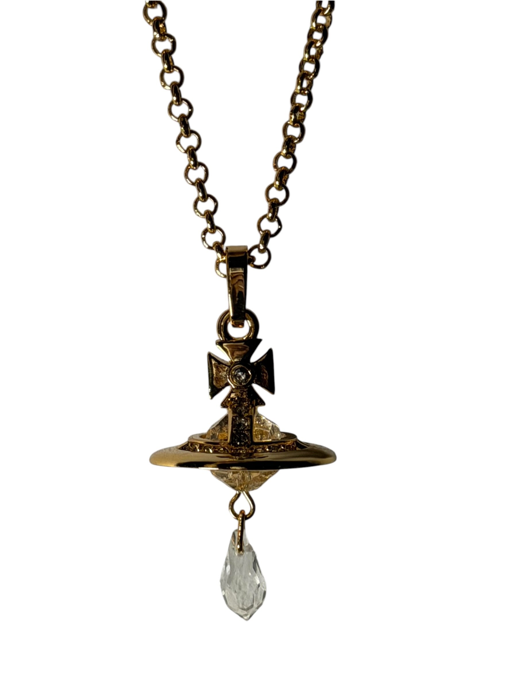 Vivienne Westwood Gold Orb Crystal Drop Necklace Y2K 3
