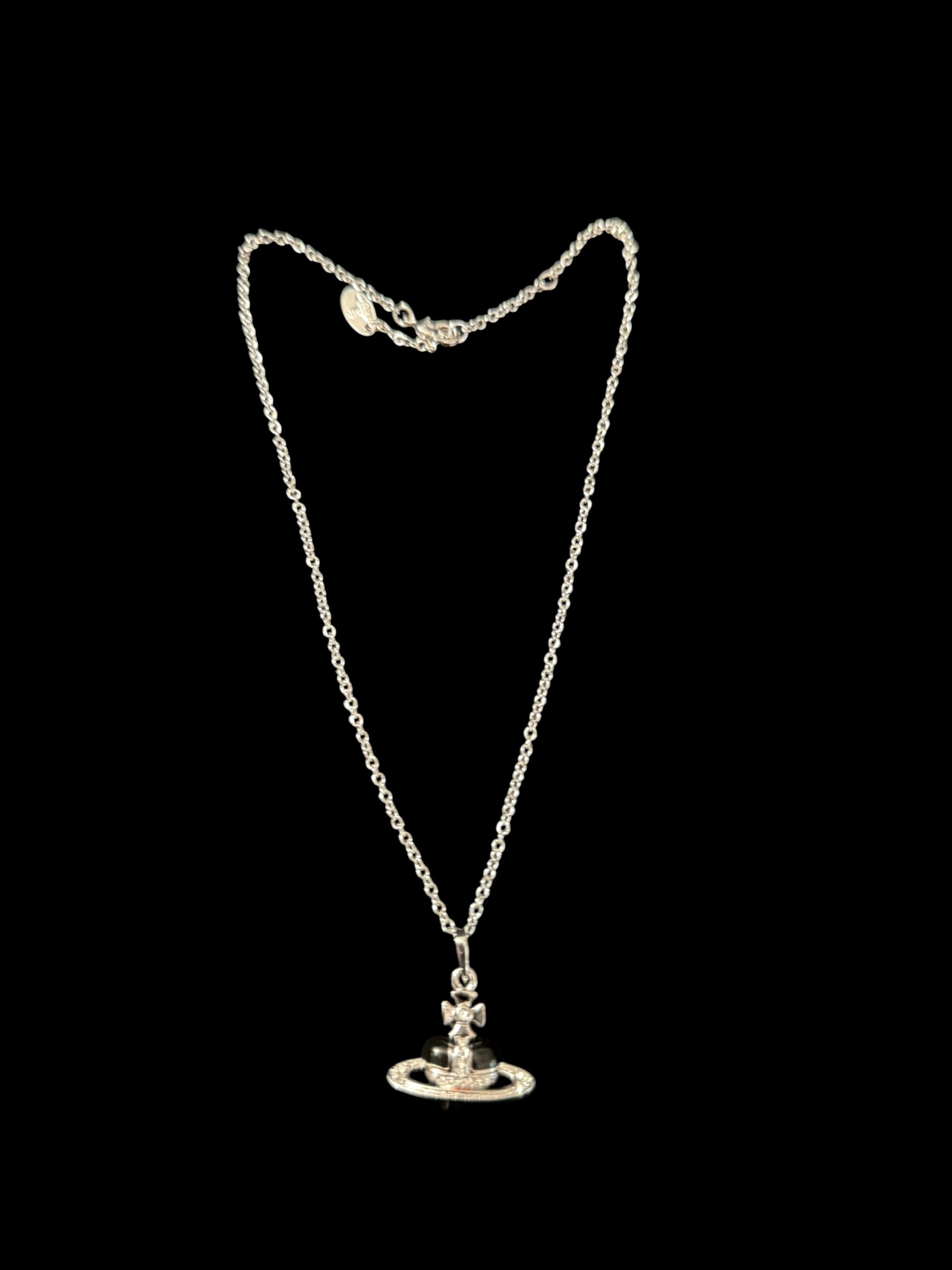 Vivienne Westwood Silver Orb Pendant Necklace Black Crystal 2