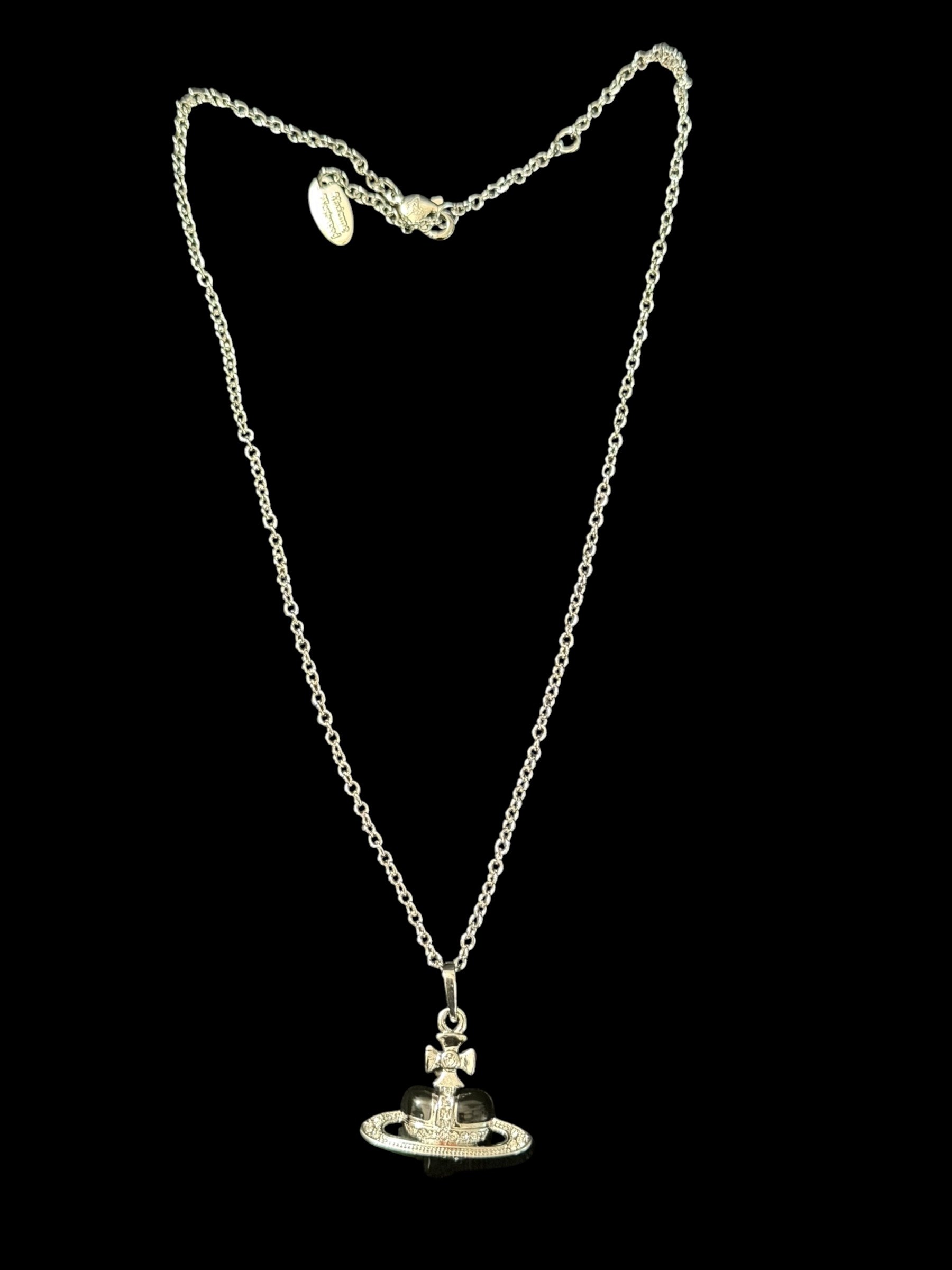 Vivienne Westwood Silver Orb Pendant Necklace Black Crystal 6